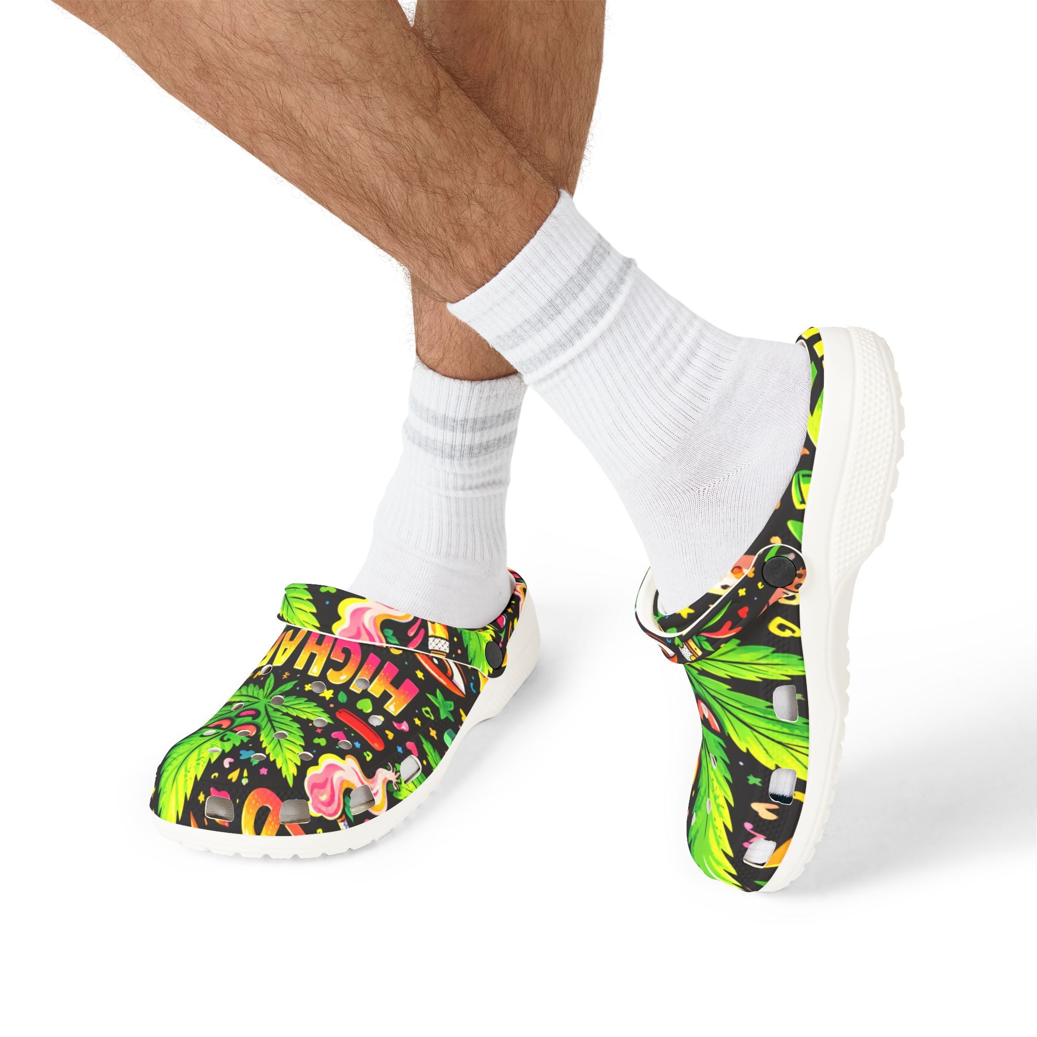 Marijuana Leaf 'High AF' EVA Foam Clogs – Colorful Cannabis Comfort Shoes