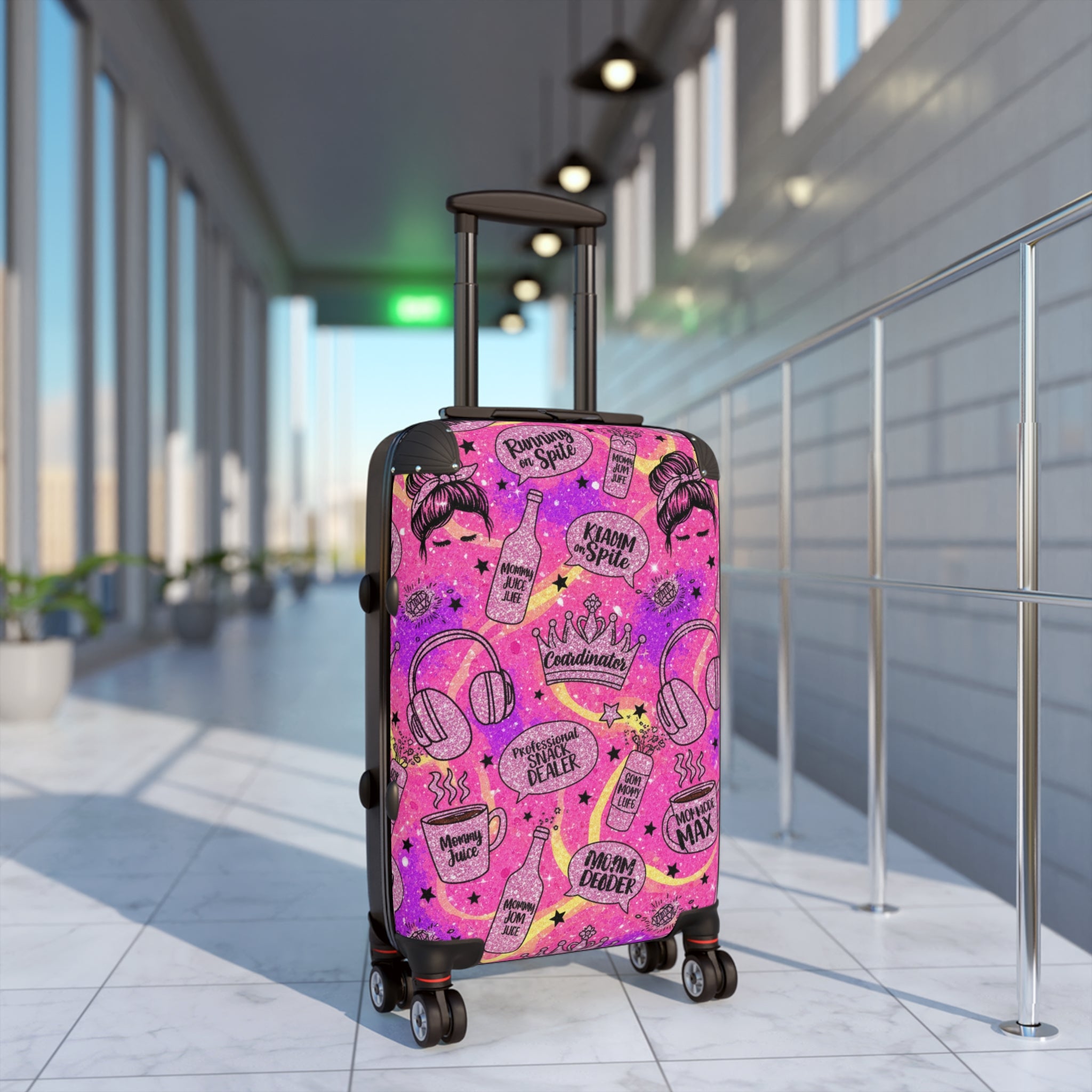 Pink Glam Travel Suitcase Cover – 'Vacay Mode' Cosmetic & Cocktail Pattern