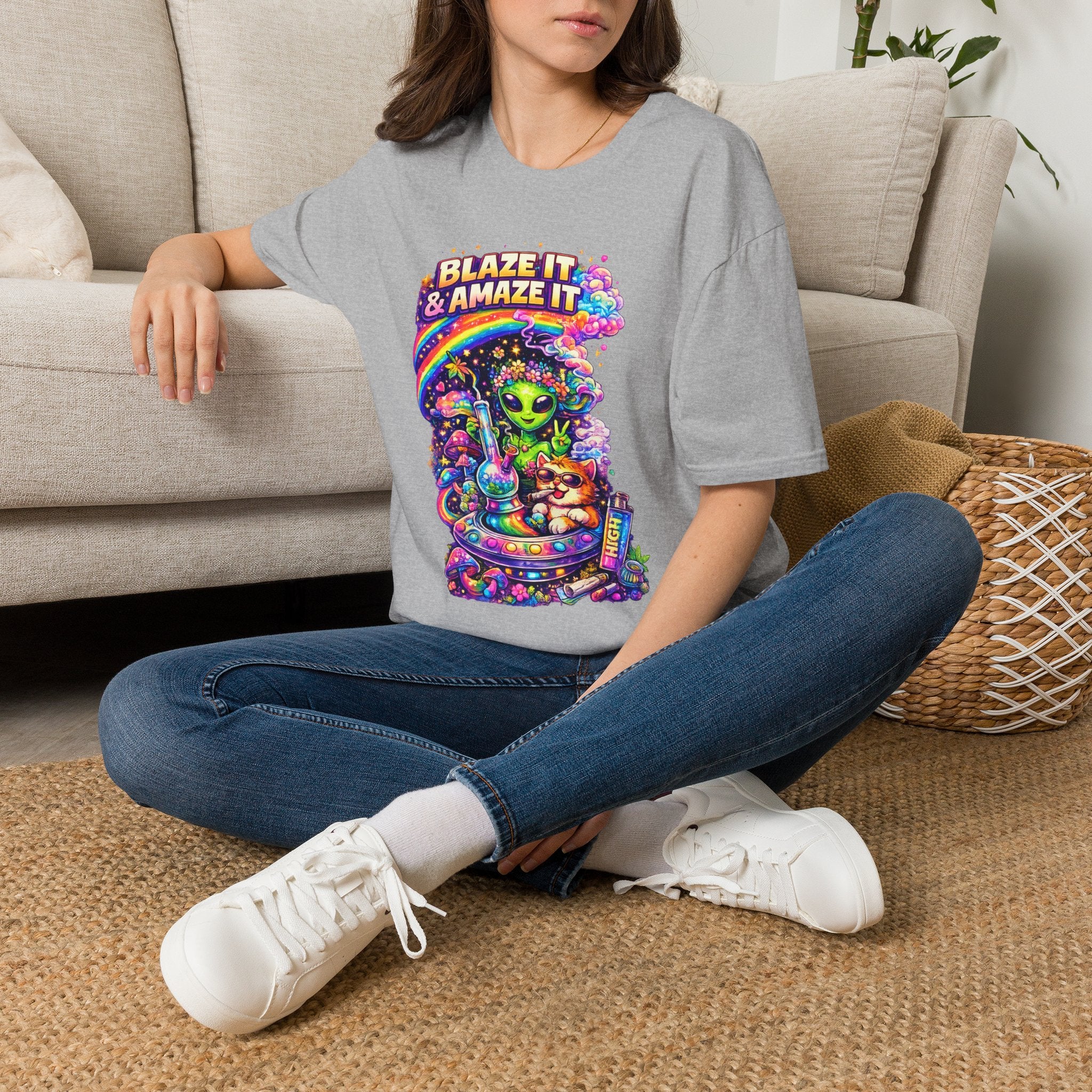 Alien Rainbow Tee - "Blaze It & Amaze It" Psychedelic Graphic T-Shirt