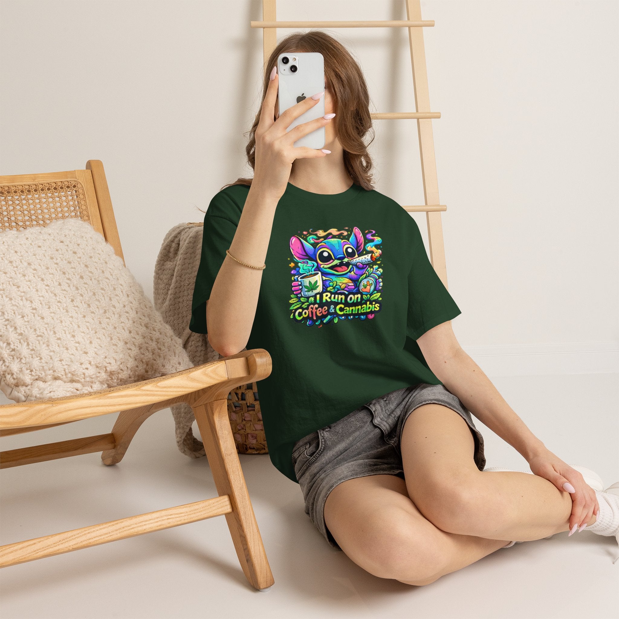Coffee & Cannabis Tee — 'I Run on Coffee & Cannabis' Cute Stitch Graphic T-Shirt