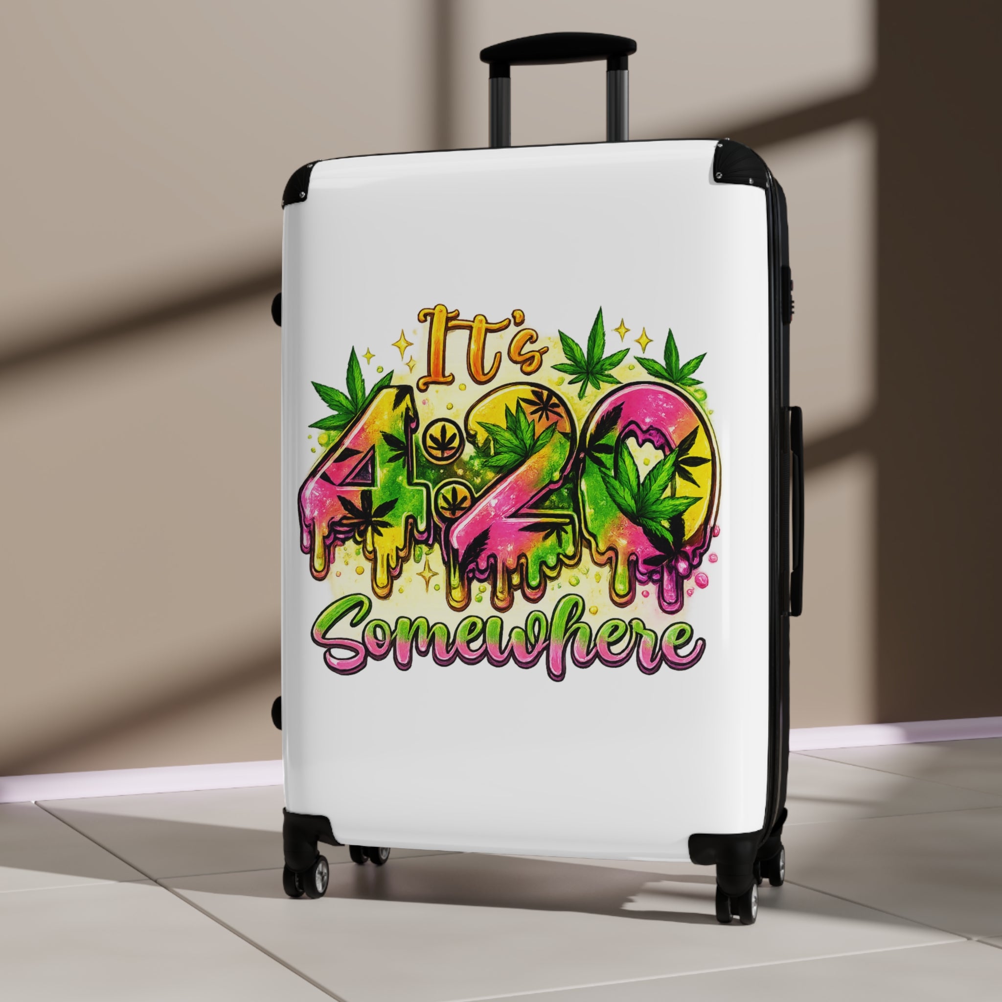 Suitcase — "It's 420 Somewhere" Travel Carry-On with Colorful Cannabis Design