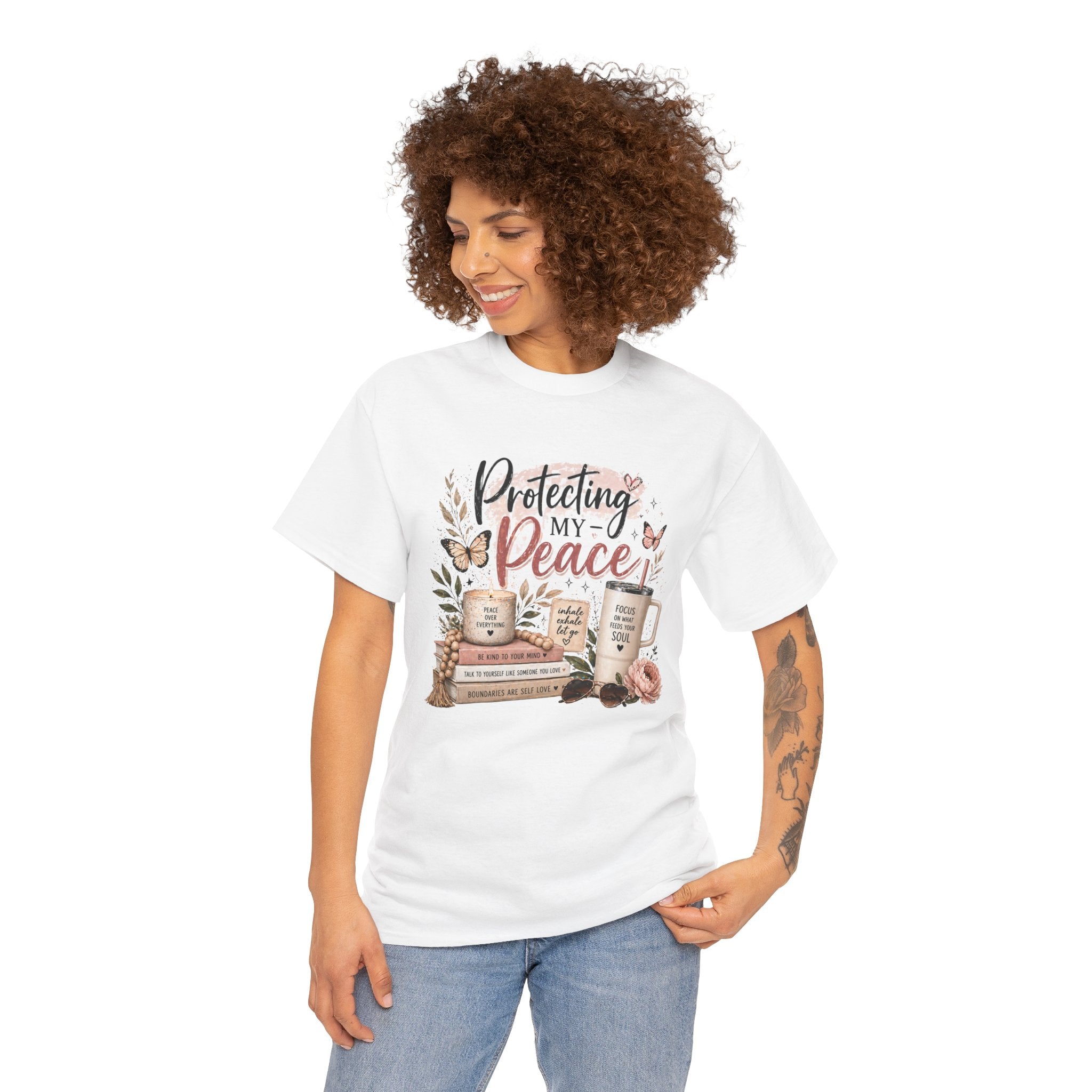 Protecting My Peace T-Shirt — Cozy Floral Coffee & Book Graphic Tee
