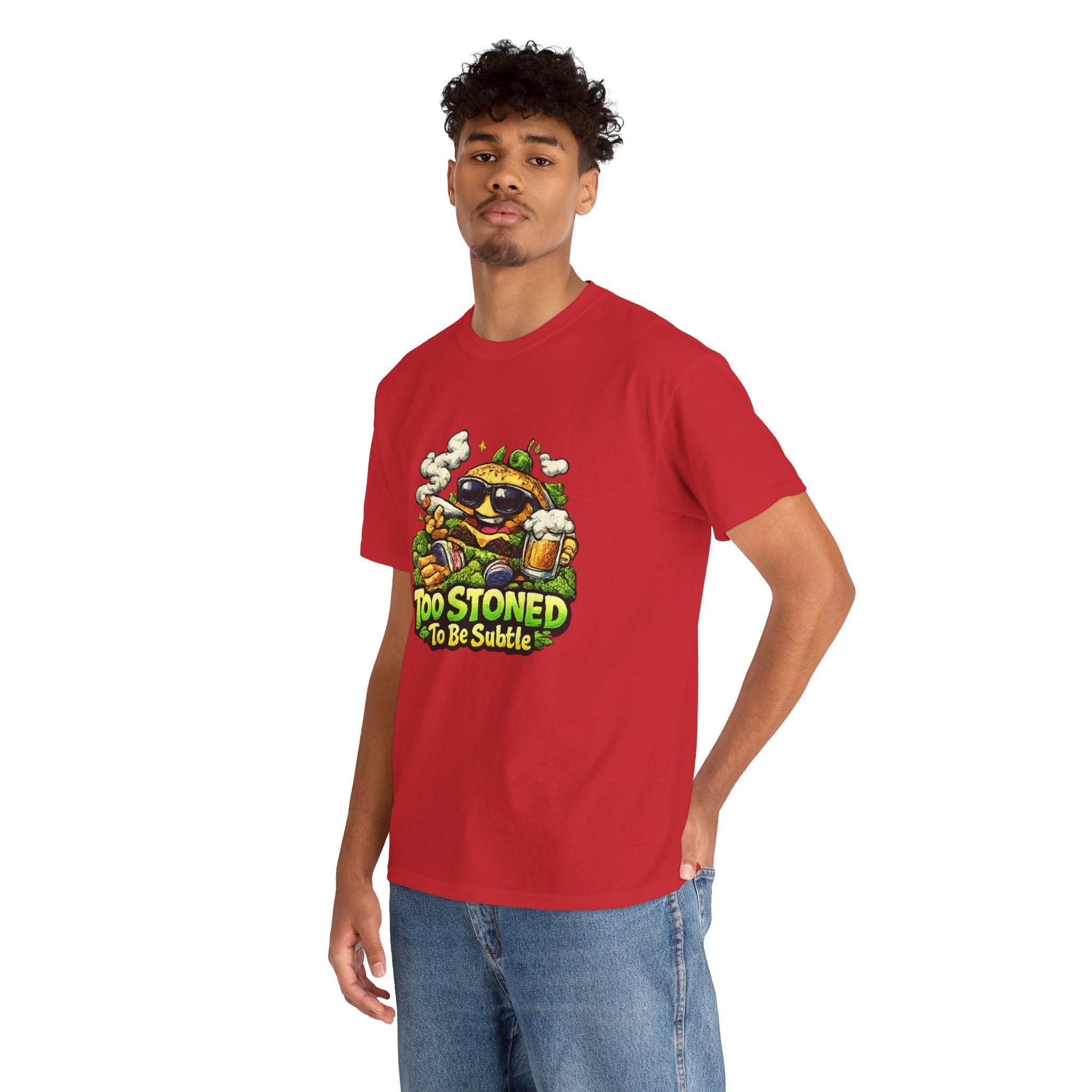 Too Stoned To Be Subtle Tee - Funny Retro Cartoon Burger Cannabis T-Shirt