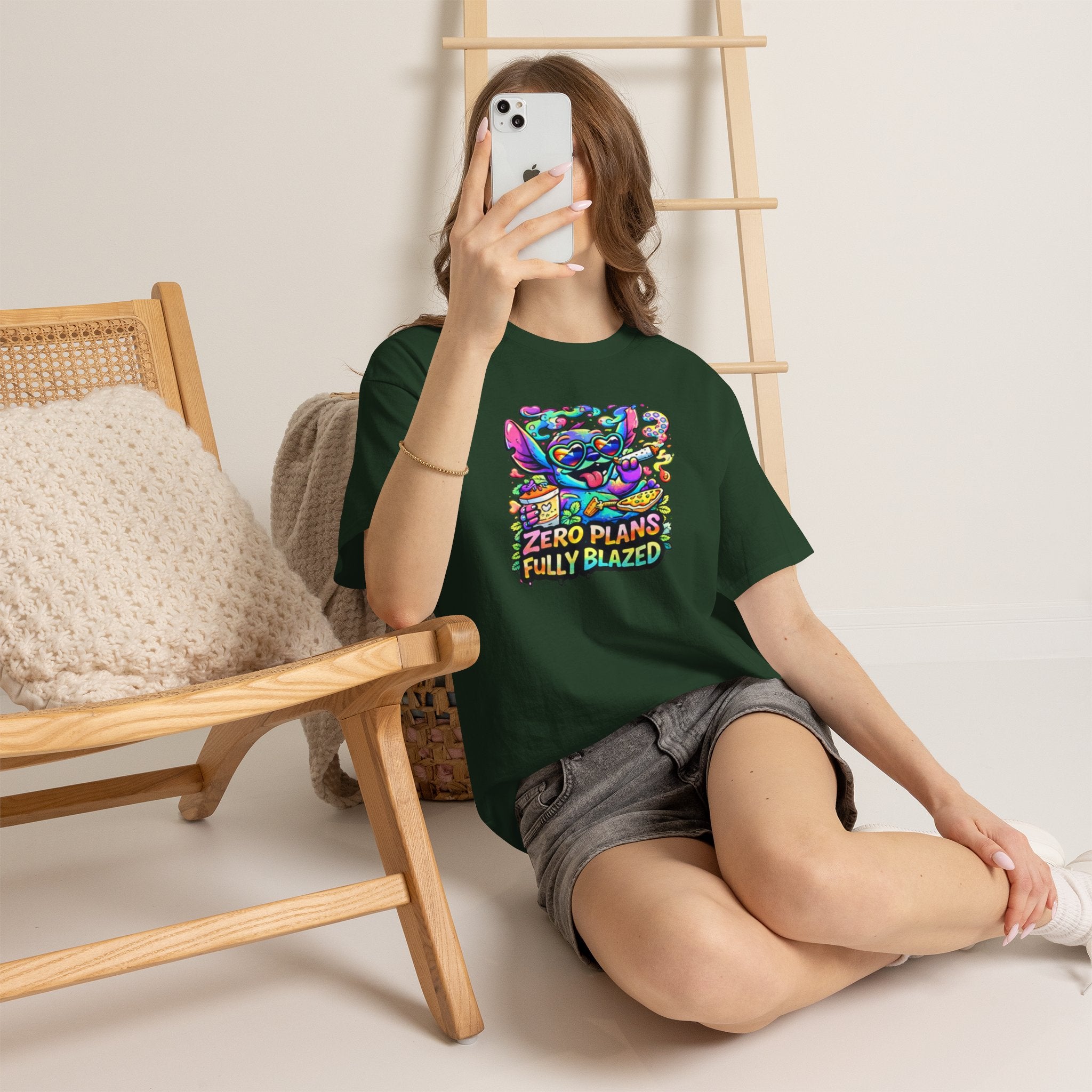 Zero Plans Fully Blazed Tee — Colorful Stoner Cat Graphic T-Shirt