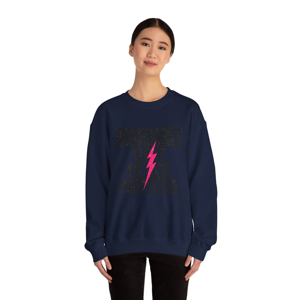 Crewneck Sweatshirt "Boundaries Set. Peace Protected." – Empowerment Graphic Pullover