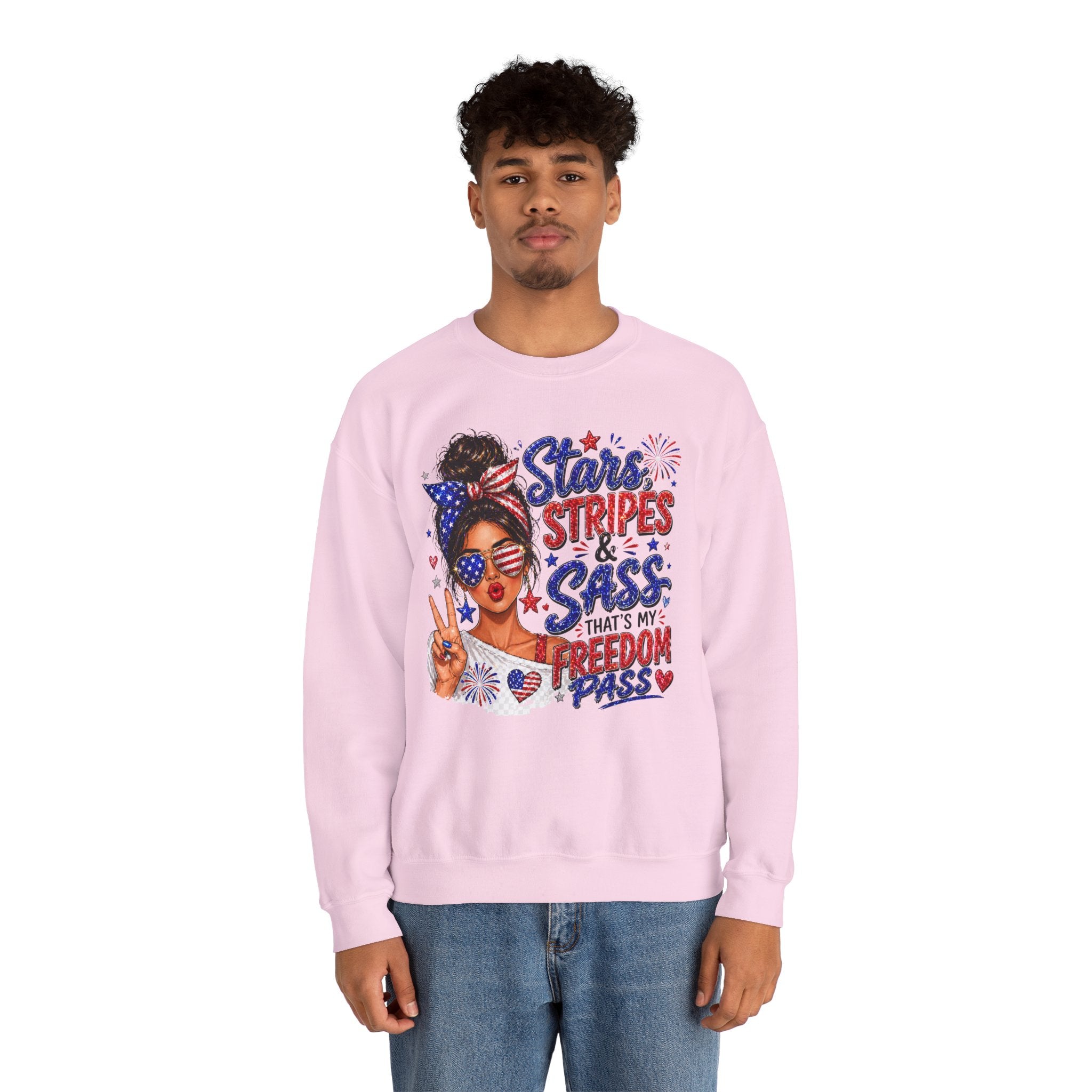Patriotic 'Stars, Stripes & Sass' Crewneck Sweatshirt – 4th of July Freedom Pass Graphic