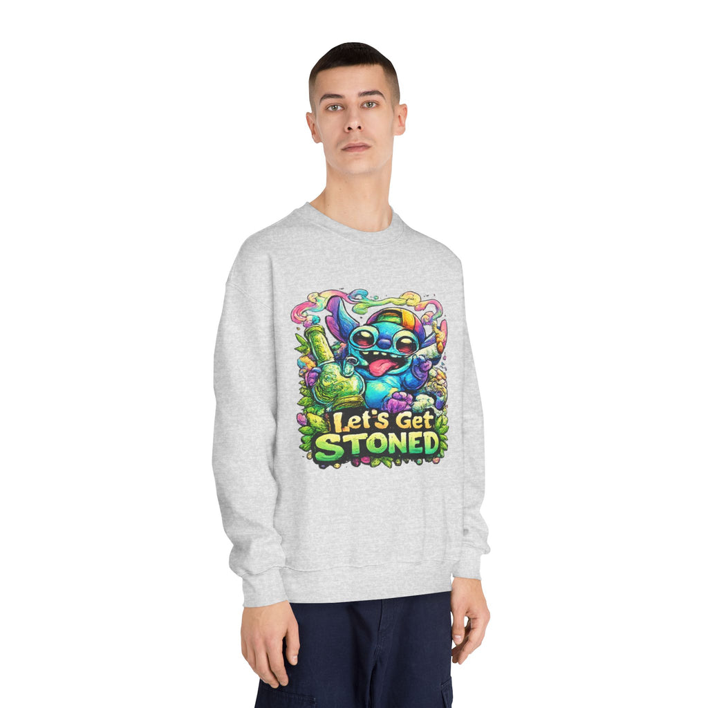 Let's Get Stoned Crewneck Sweatshirt – Colorful Psychedelic Alien Graphic