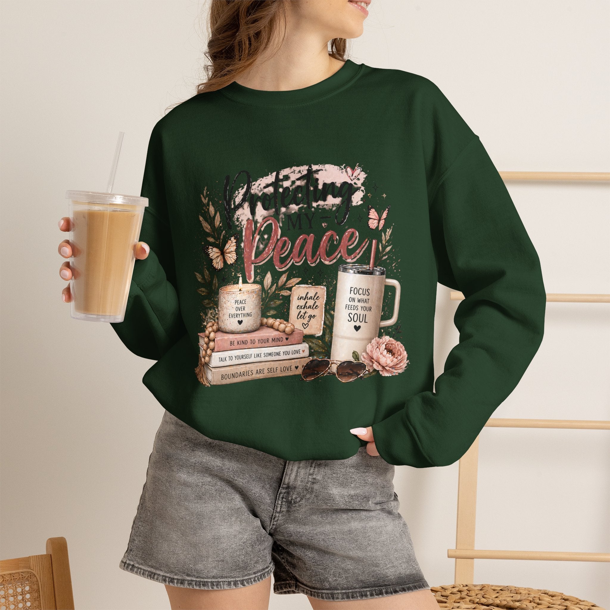 Crewneck Sweatshirt – "Protecting My Peace" Cozy Floral Graphic