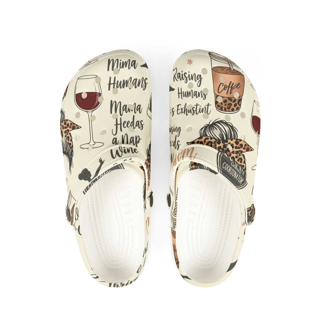 Mima Humans Mama Needs a Nap Wine & Coffee Printed EVA Clogs