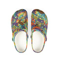 Psychedelic Hippie Clog Shoes — Colorful VW Bus & Peace Sign EVA Foam Clogs