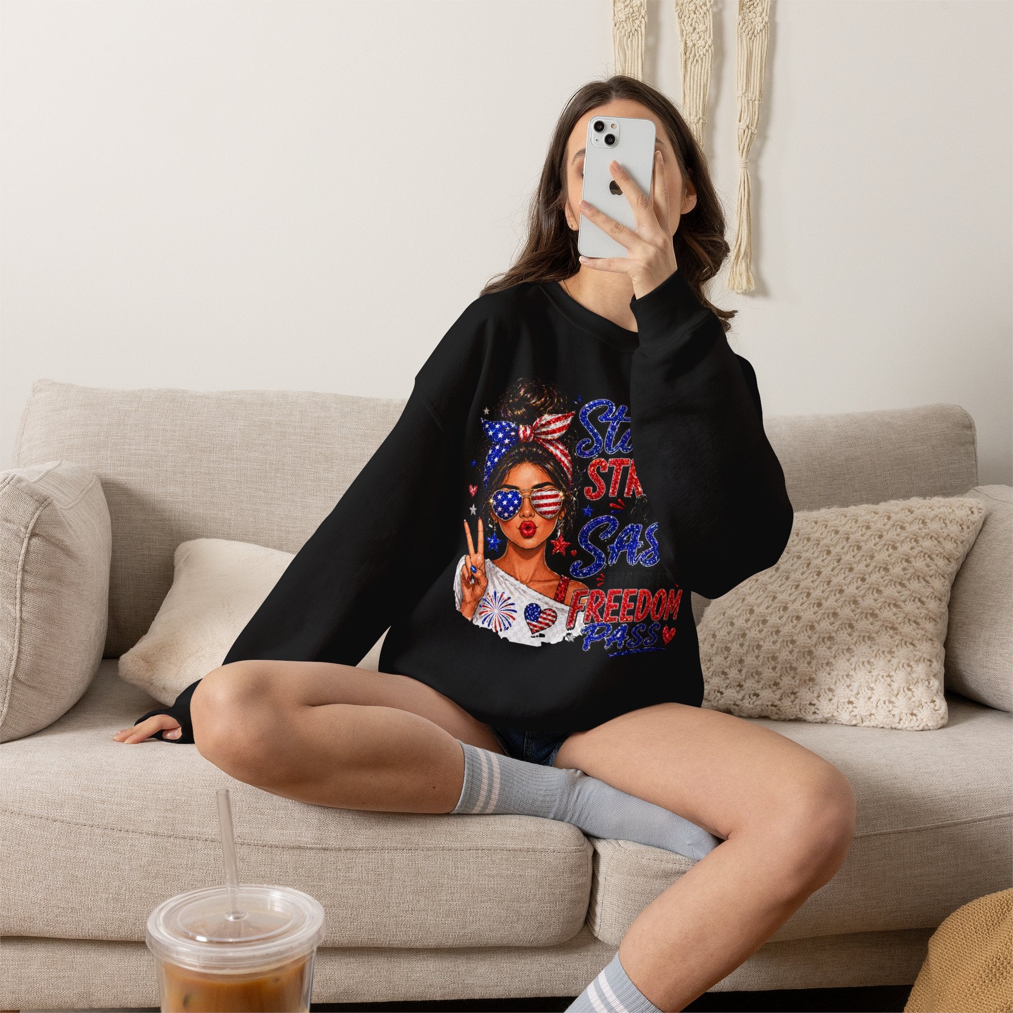 Patriotic 'Stars, Stripes & Sass' Crewneck Sweatshirt – 4th of July Freedom Pass Graphic