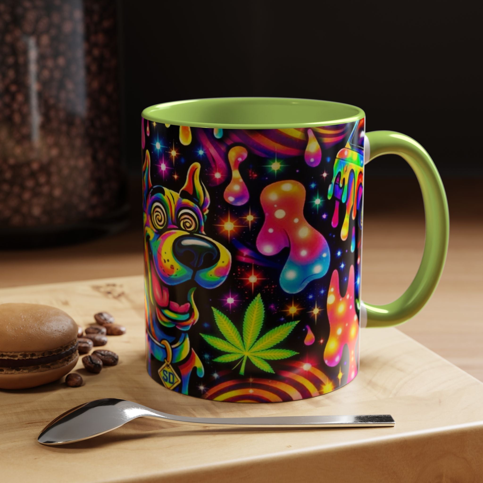 Psychedelic Dog Coffee Mug — Neon Trippy Marijuana Art 11/15oz Accent Mug