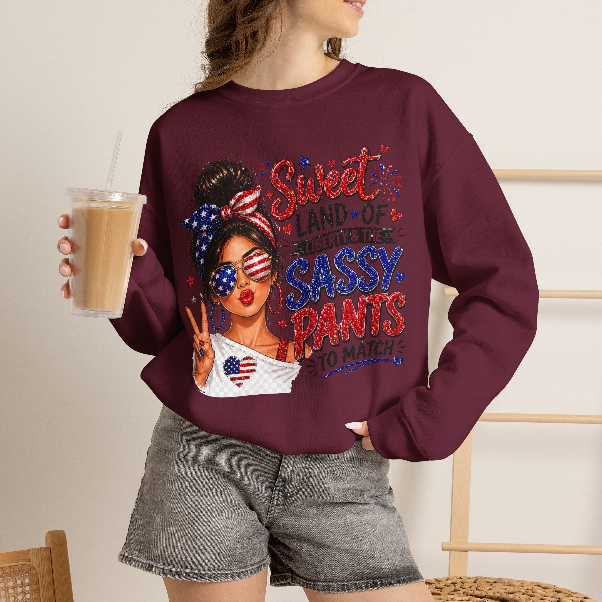 Patriotic 'Sweet Land of Liberty, Sassy Pants to Match' Crewneck Sweatshirt