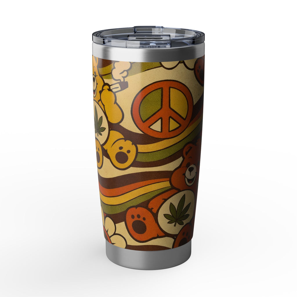 Retro Hippie Tumbler — 20oz Peace, Flower & Bear Travel Cup