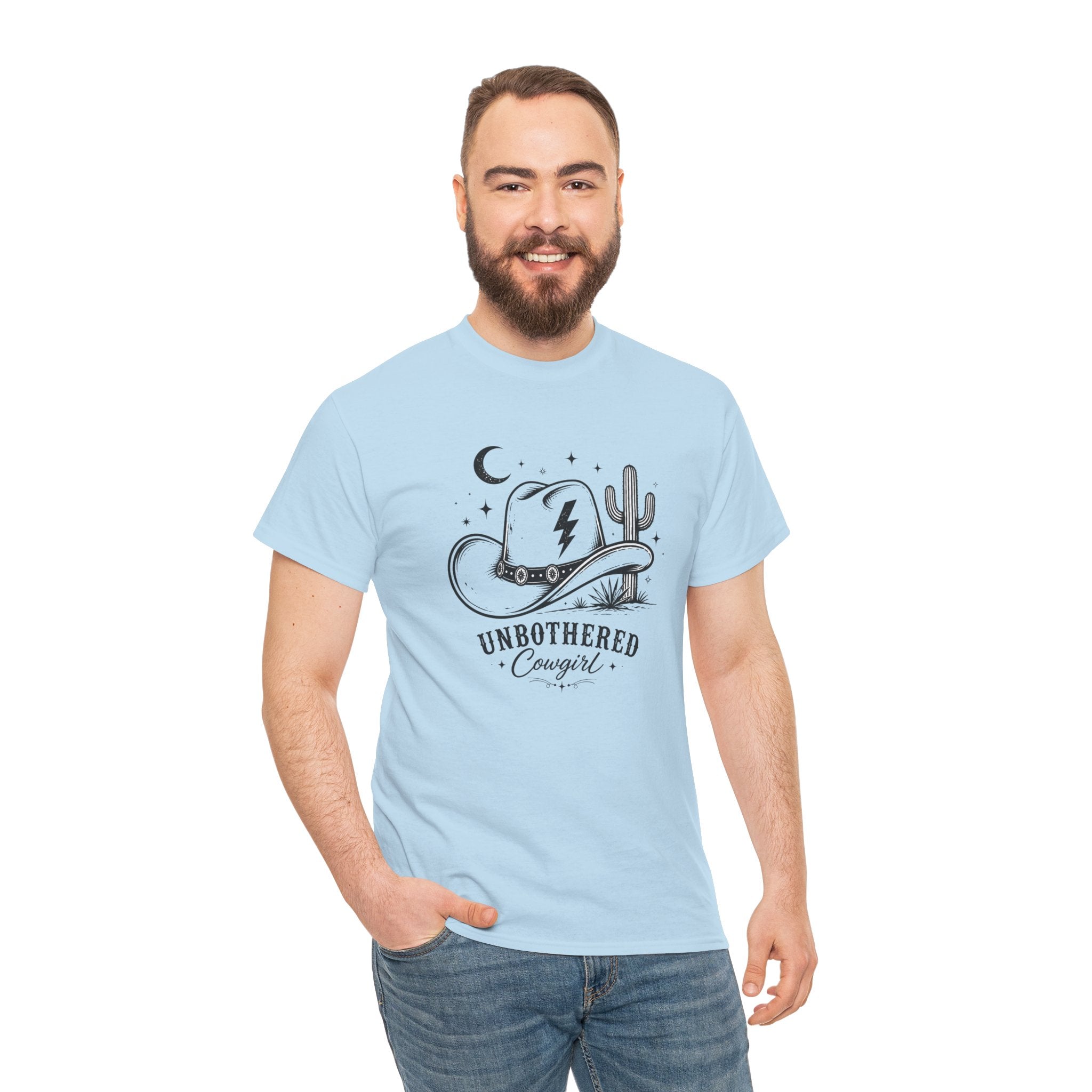 Unbothered Cowgirl Graphic Tee — Western Cowboy Hat & Cactus Design