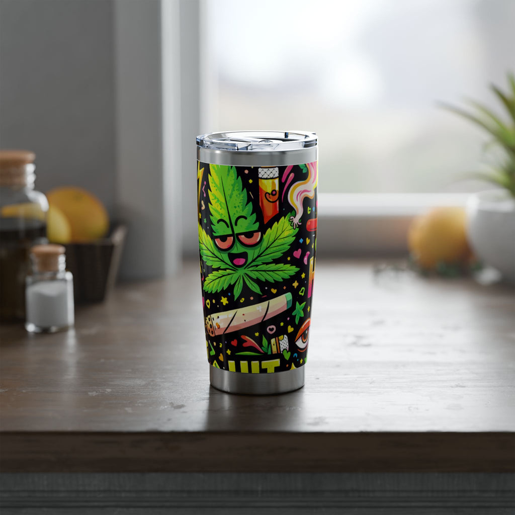 High Vibes 20oz Tumbler — Colorful Cannabis Leaf & Stoner Art Travel Mug
