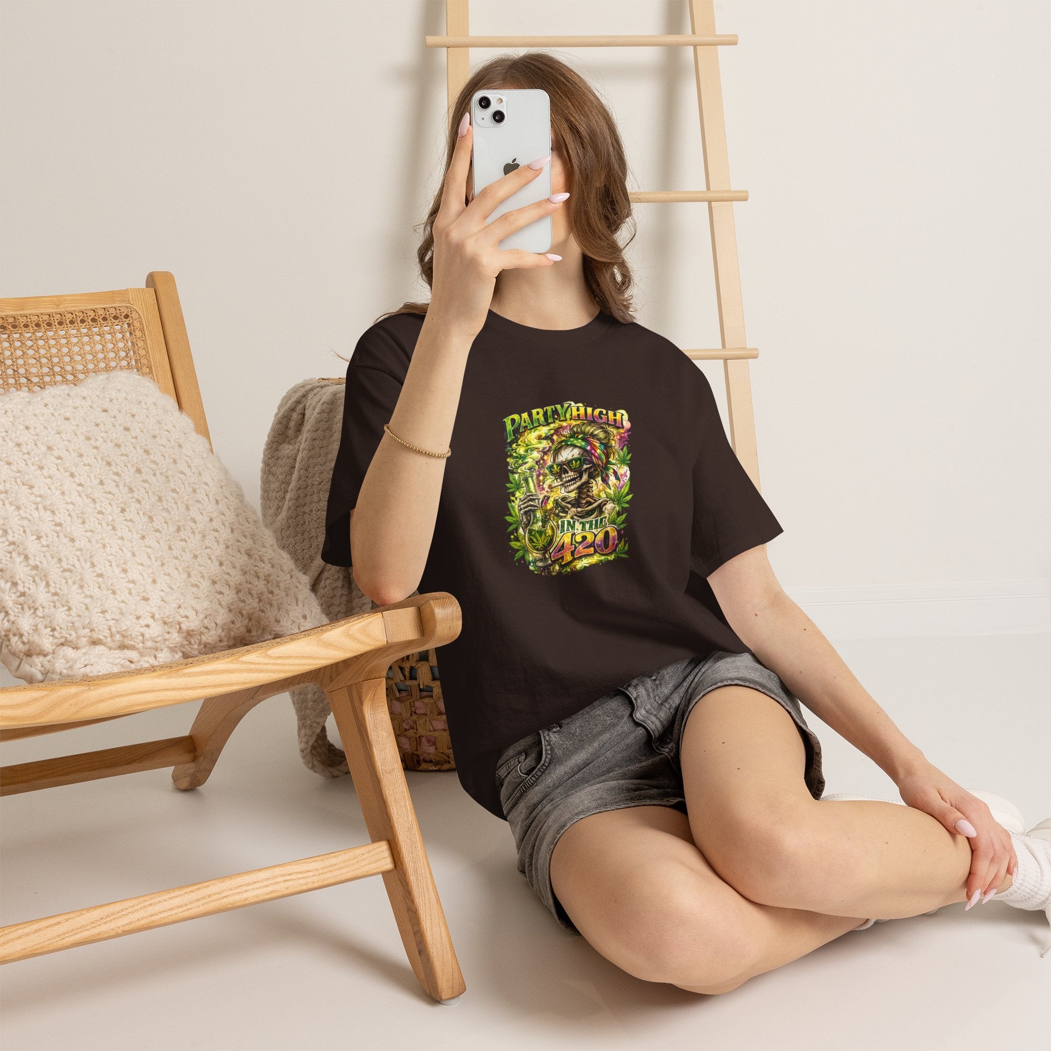 T-Shirt — 'Party High the 420' Cannabis Skull Graphic Tee