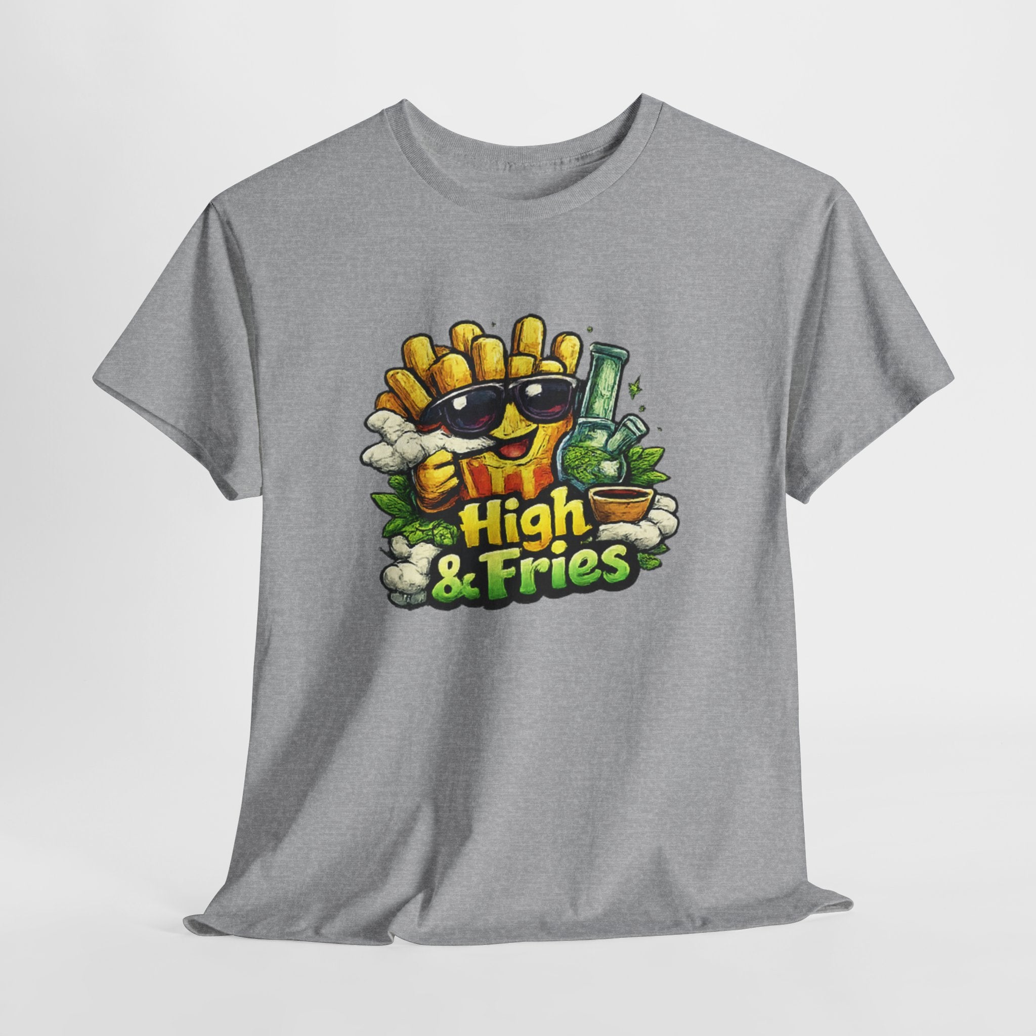 T-Shirt — "High & Fries" Funny Cannabis + Fries Graphic Tee