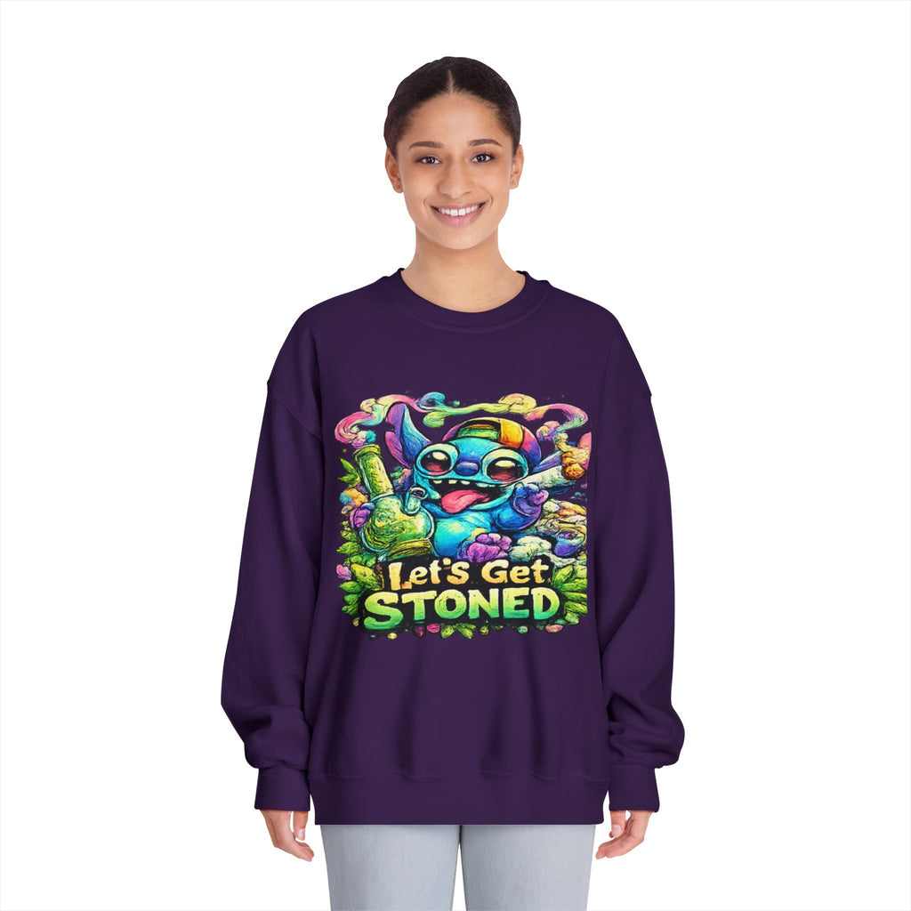 Let's Get Stoned Crewneck Sweatshirt – Colorful Psychedelic Alien Graphic