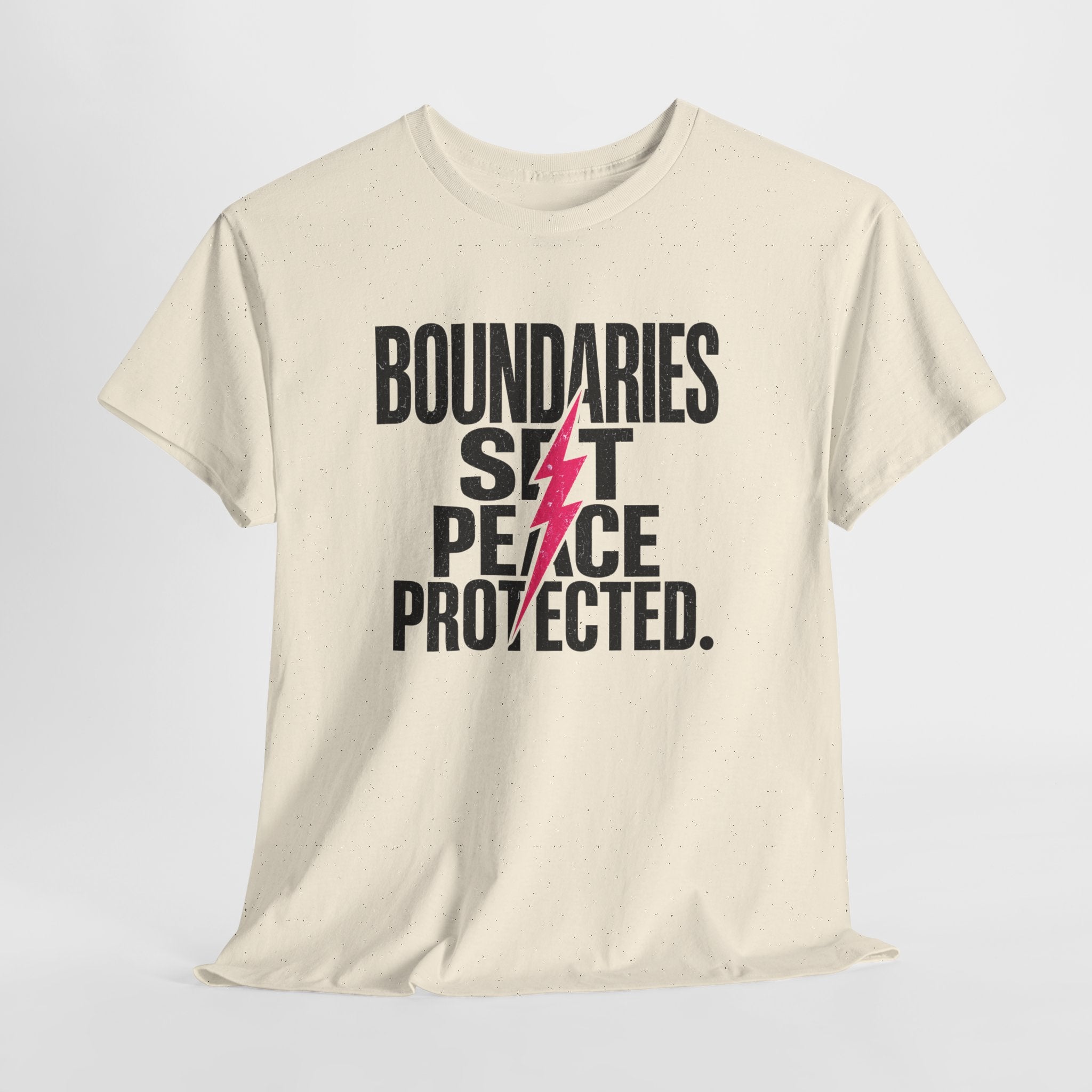 Boundaries Set, Peace Protected T-Shirt — Empowerment Tee with Lightning Bolt