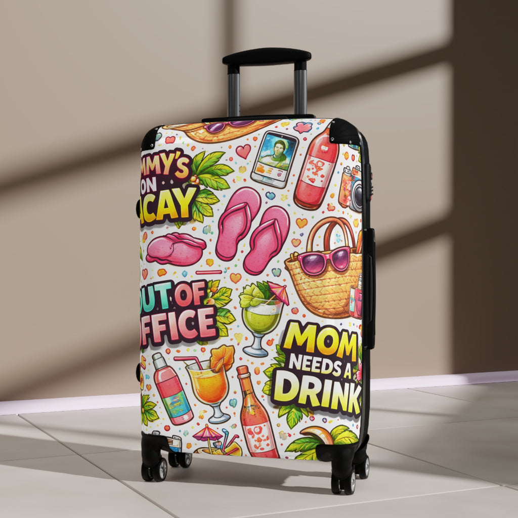 Vacation Vibes Carry-On Suitcase – "Mom Needs a Drink" Tropical Travel Luggage