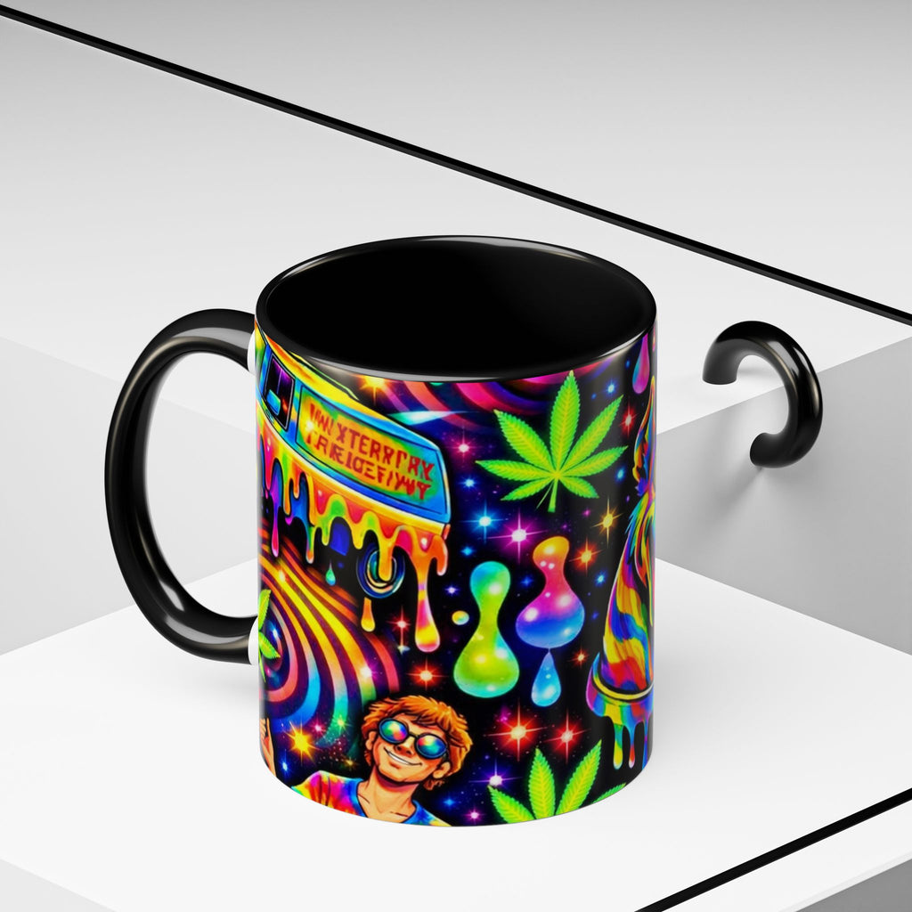 Psychedelic Dog Coffee Mug — Neon Trippy Marijuana Art 11/15oz Accent Mug