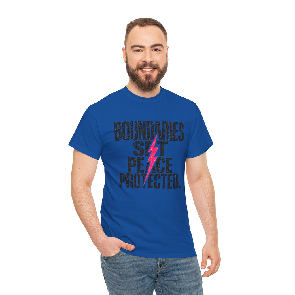 Boundaries Set, Peace Protected T-Shirt — Empowerment Tee with Lightning Bolt