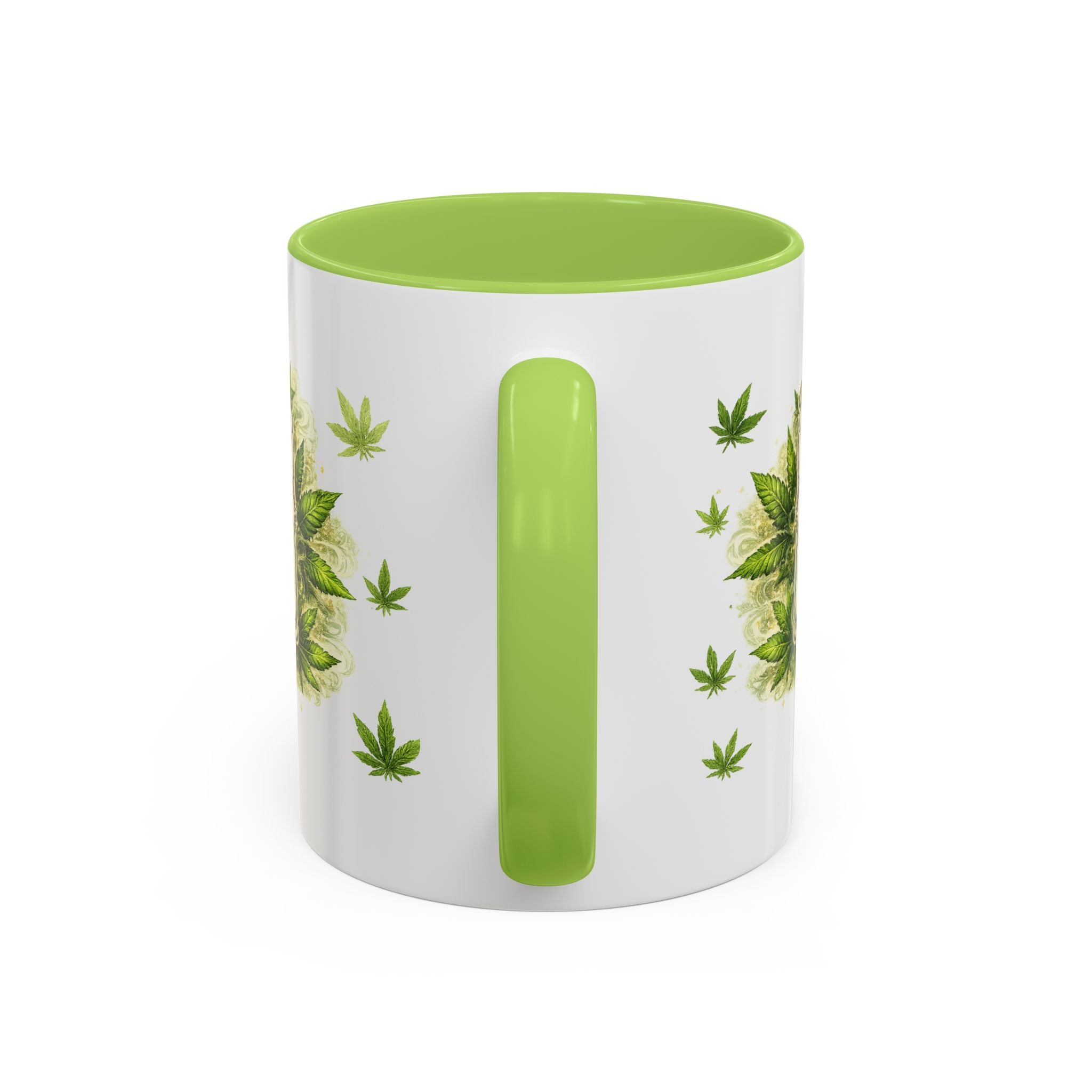 Cannabis 420 Accent Coffee Mug — Indica & Sativa Leaf Pattern (11/15oz)