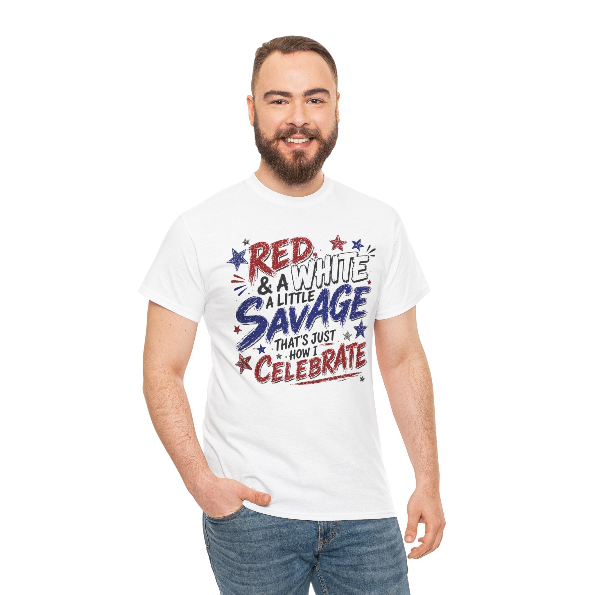 Patriotic Tee — “Red & White & a Little Savage” 4th of July Graphic Shirt