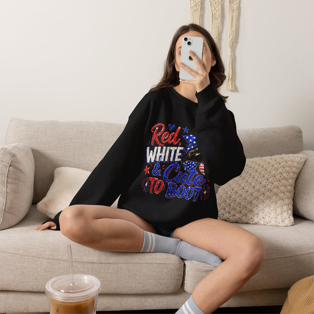 Crewneck Sweatshirt - "Red, White & Cute to Boot" Patriotic Women’s Graphic
