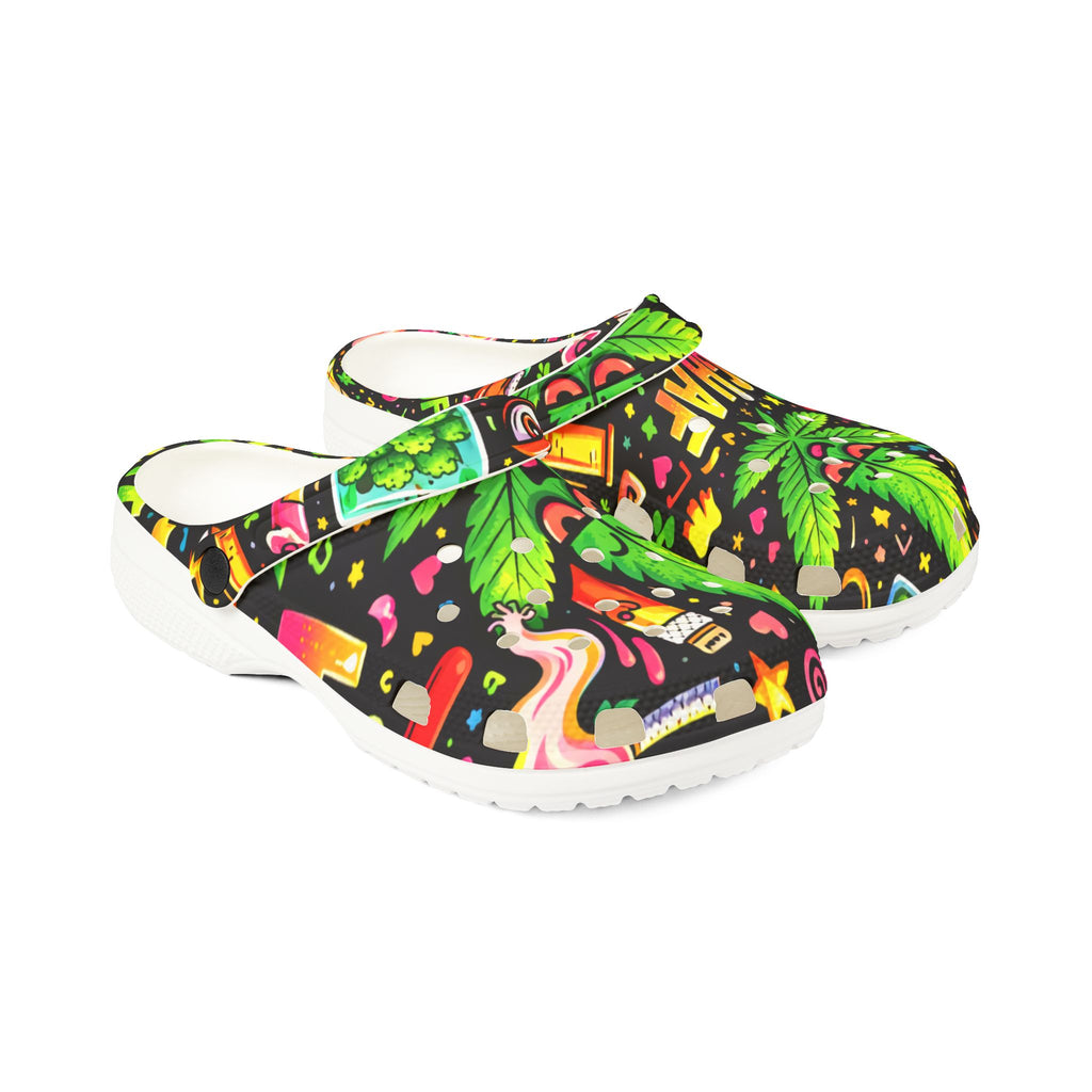 Marijuana Leaf 'High AF' EVA Foam Clogs – Colorful Cannabis Comfort Shoes