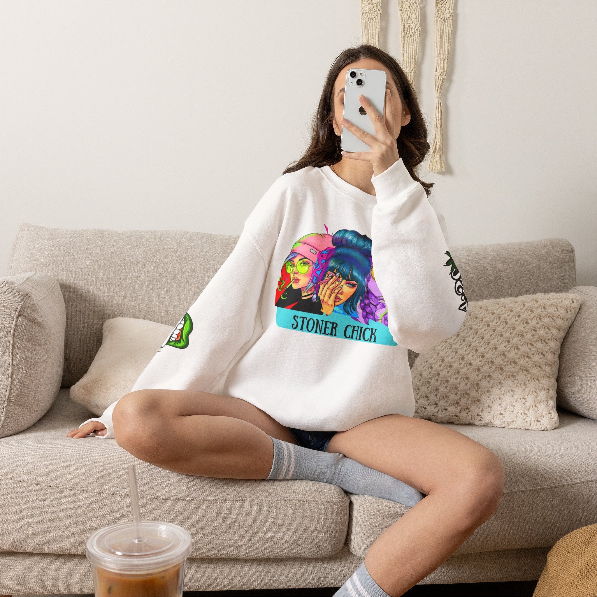 Stoner Chicks Crewneck Sweatshirt — Retro Cannabis Graphic