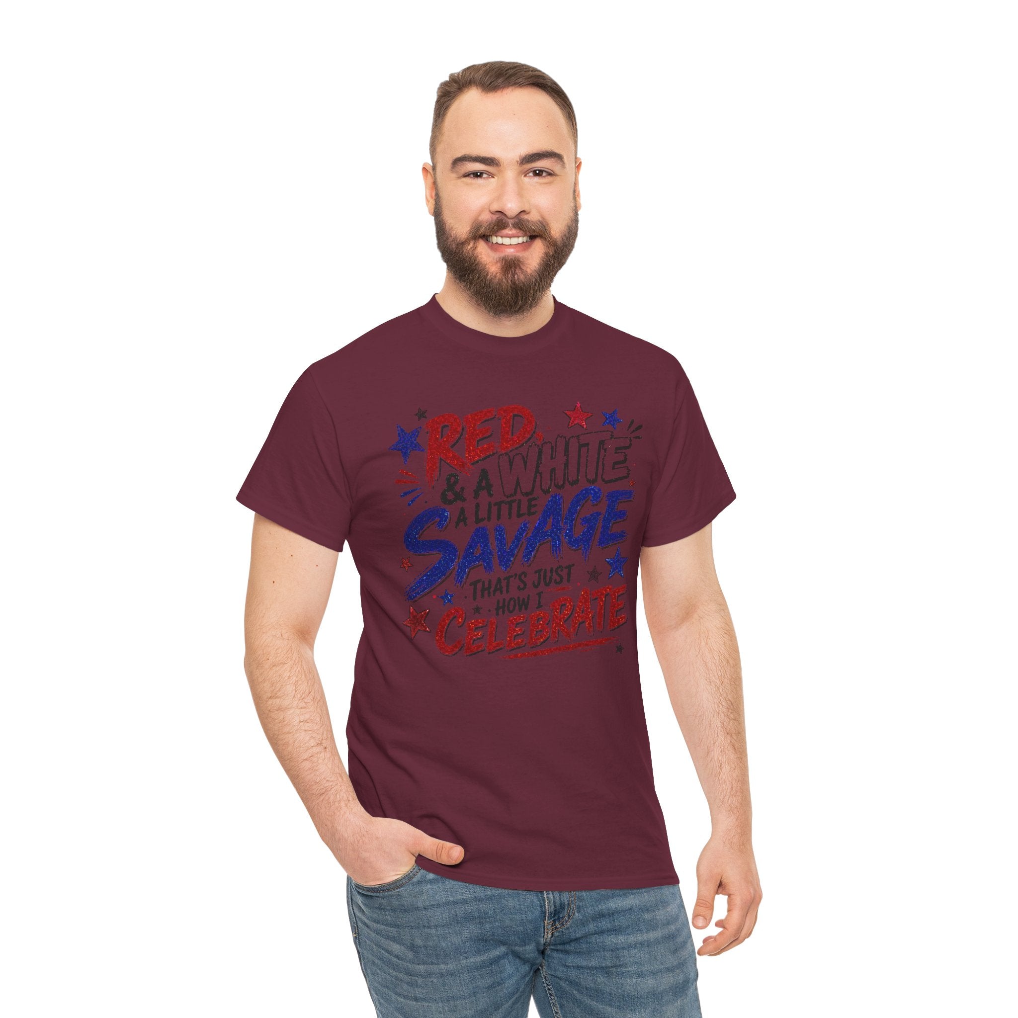 Patriotic Tee — “Red & White & a Little Savage” 4th of July Graphic Shirt