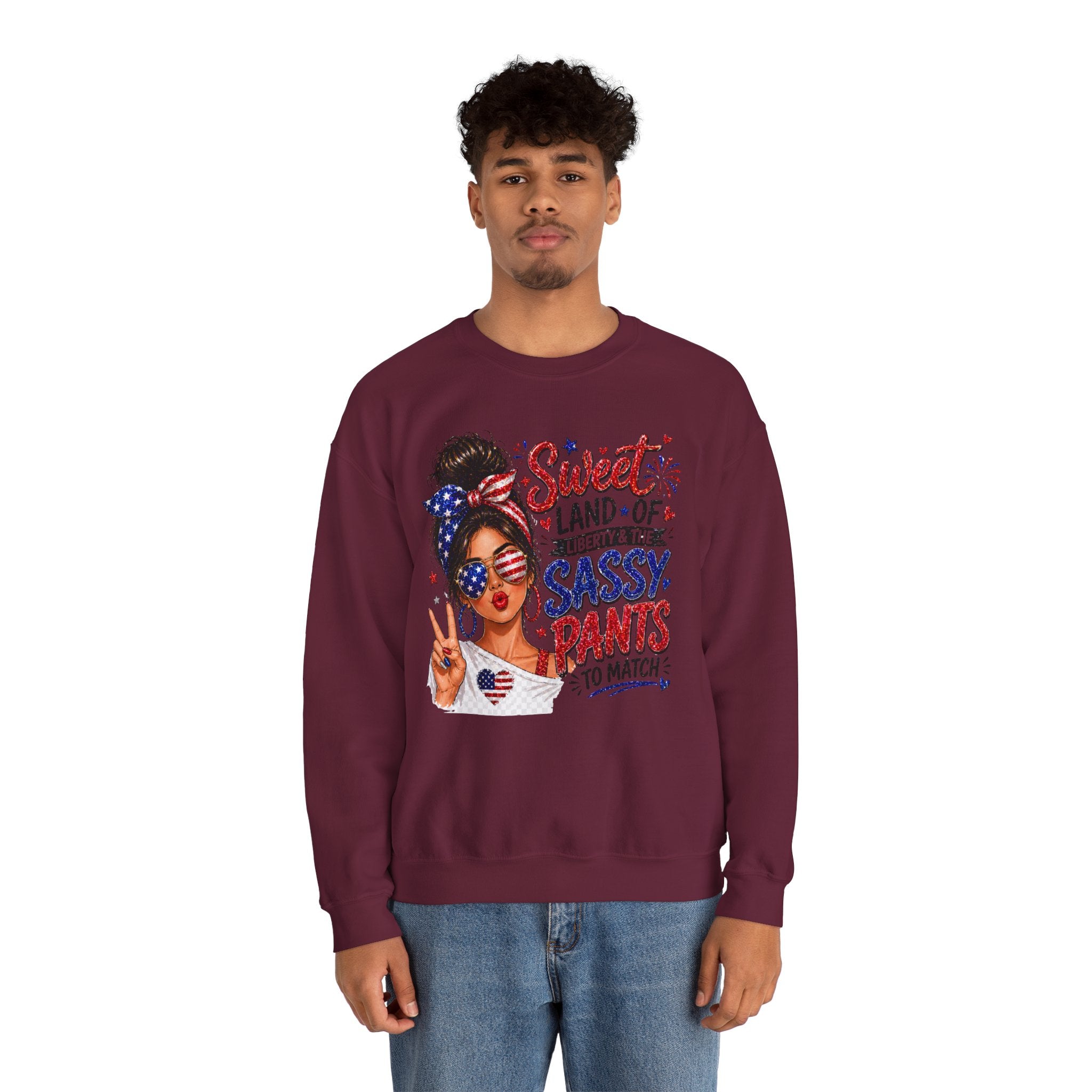Patriotic 'Sweet Land of Liberty, Sassy Pants to Match' Crewneck Sweatshirt
