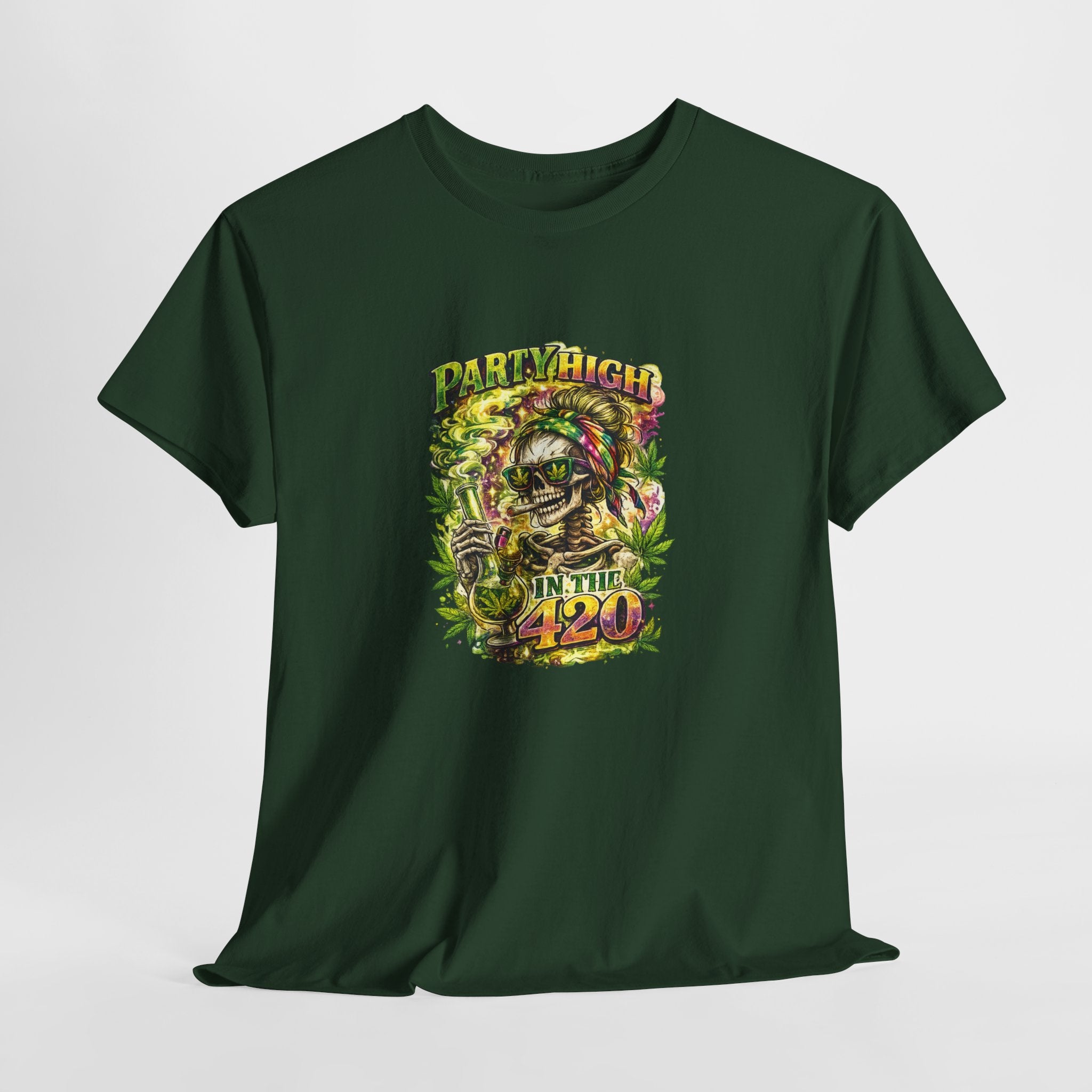 T-Shirt — 'Party High the 420' Cannabis Skull Graphic Tee