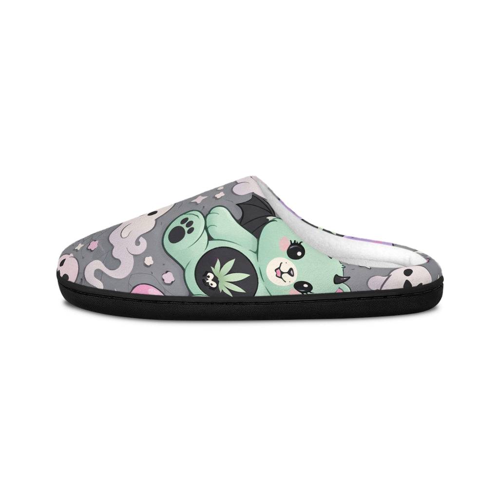 Ghostly Night Women's Indoor Slippers — Cute Pastel Halloween Ghosts & Moon Pattern