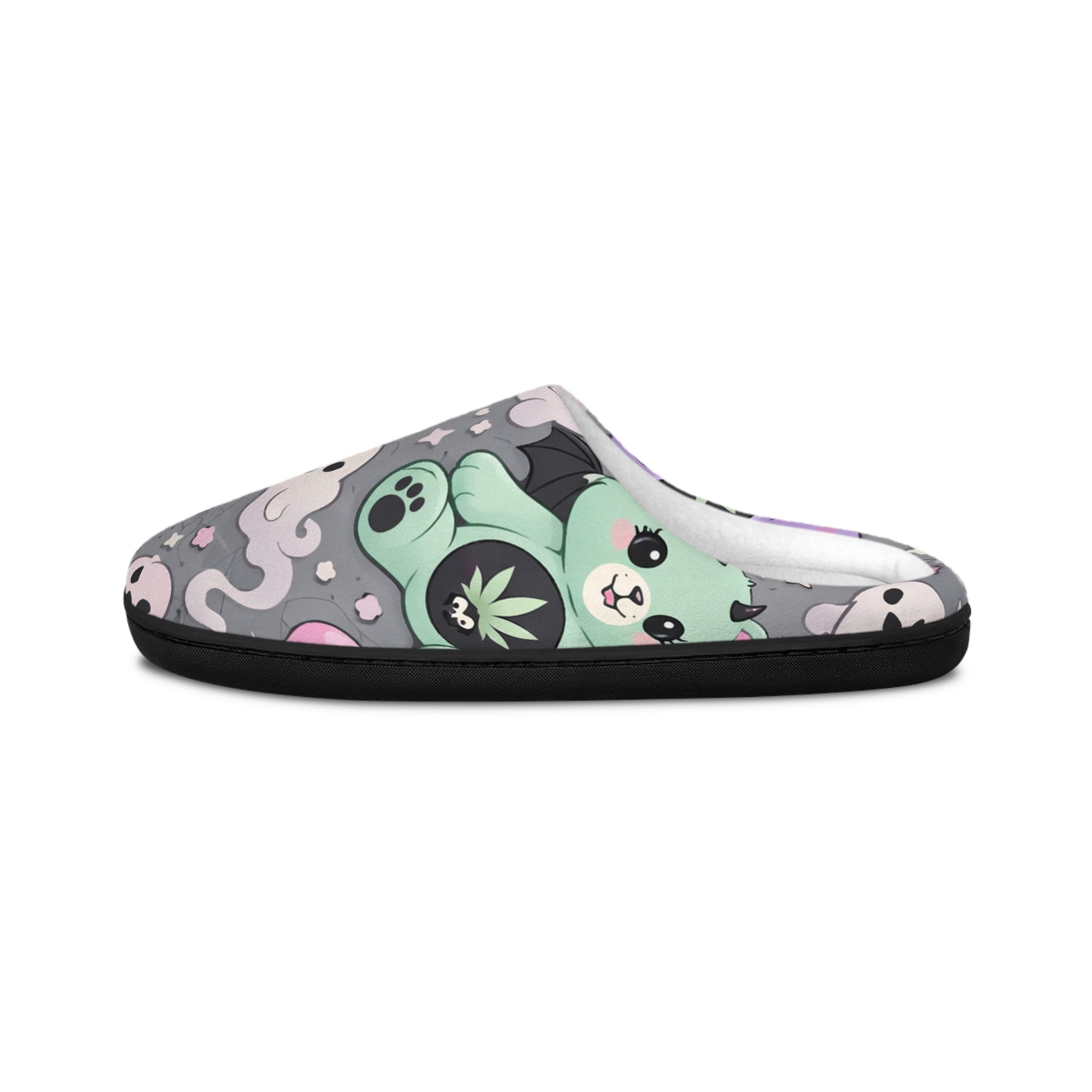 Ghostly Night Women's Indoor Slippers — Cute Pastel Halloween Ghosts & Moon Pattern