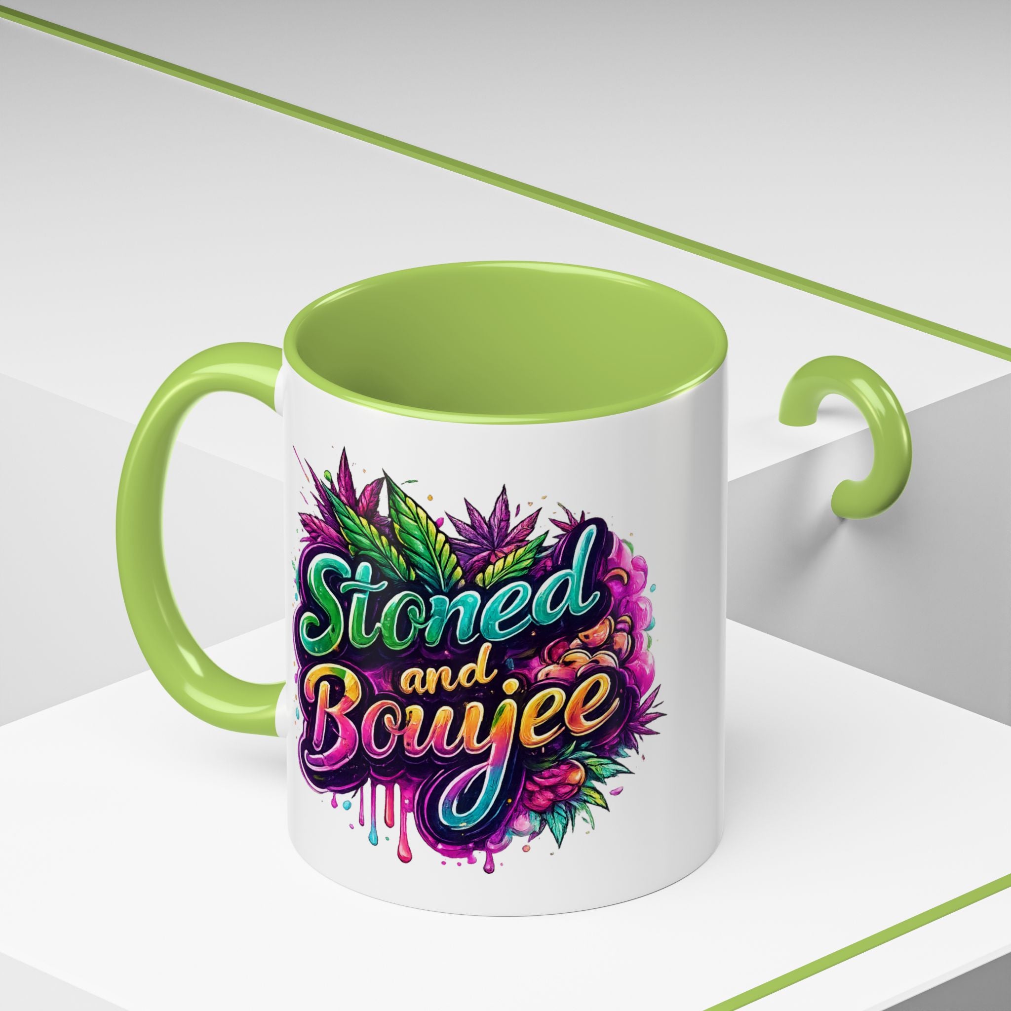 Accent Coffee Mug — "Stoned and Boujee" Colorful Cannabis Art