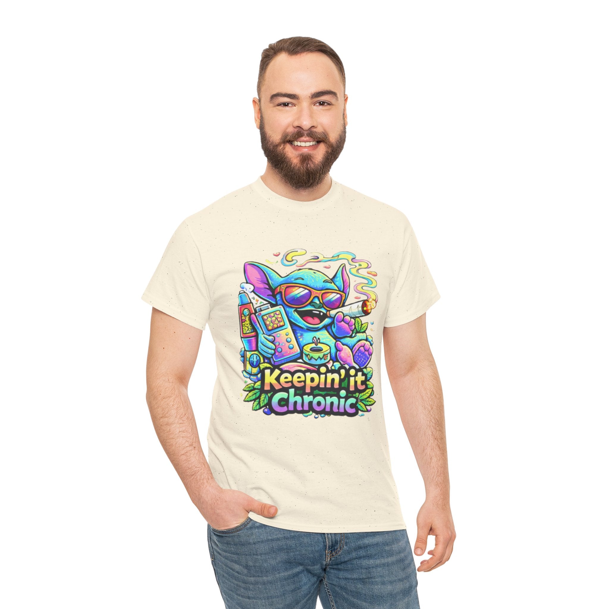 Keepin' It Chronic T-Shirt — Colorful Stoner Cat Graphic Tee