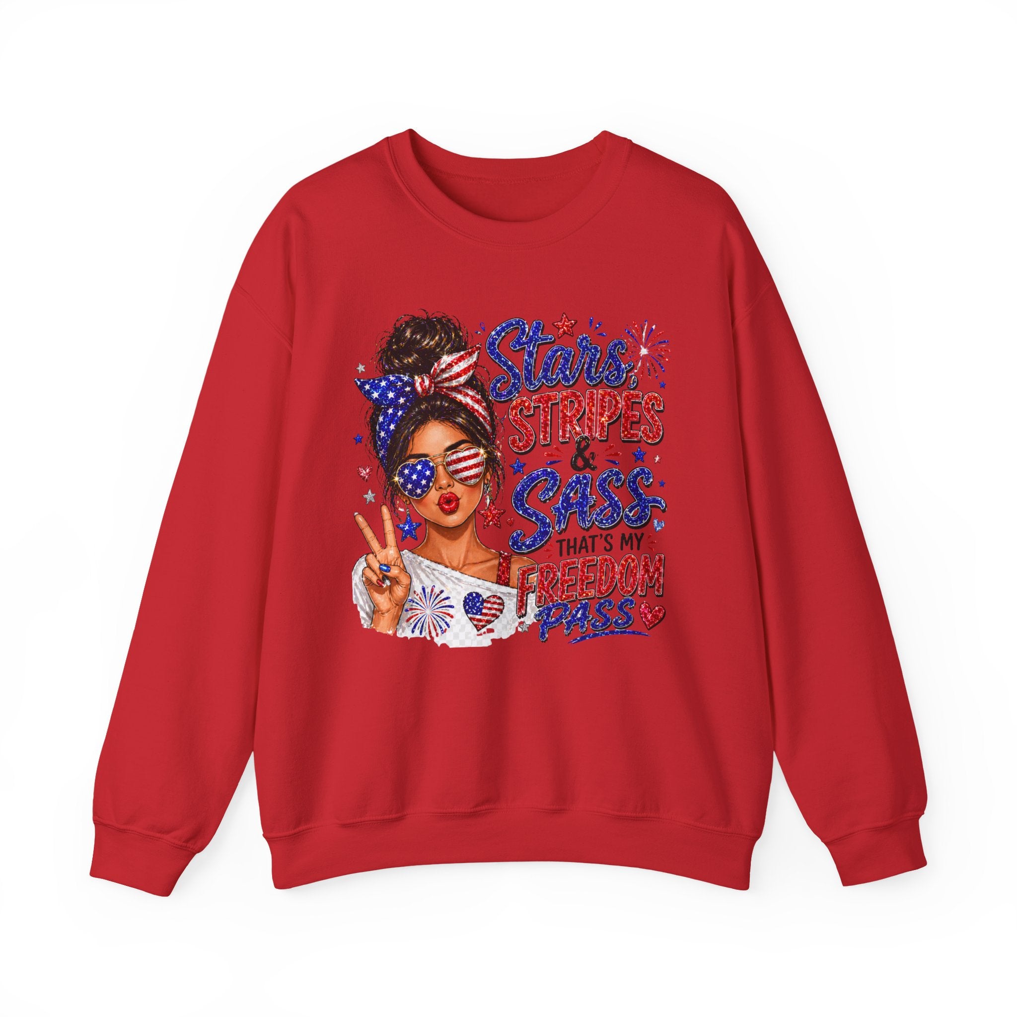 Patriotic 'Stars, Stripes & Sass' Crewneck Sweatshirt – 4th of July Freedom Pass Graphic