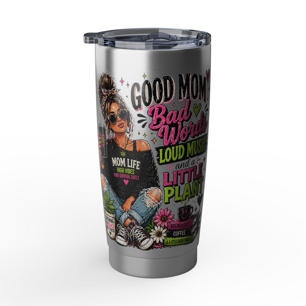 Mom Life 20oz Tumbler – 'Mom with Coffee, Plants & Music' Insulated Travel Cup