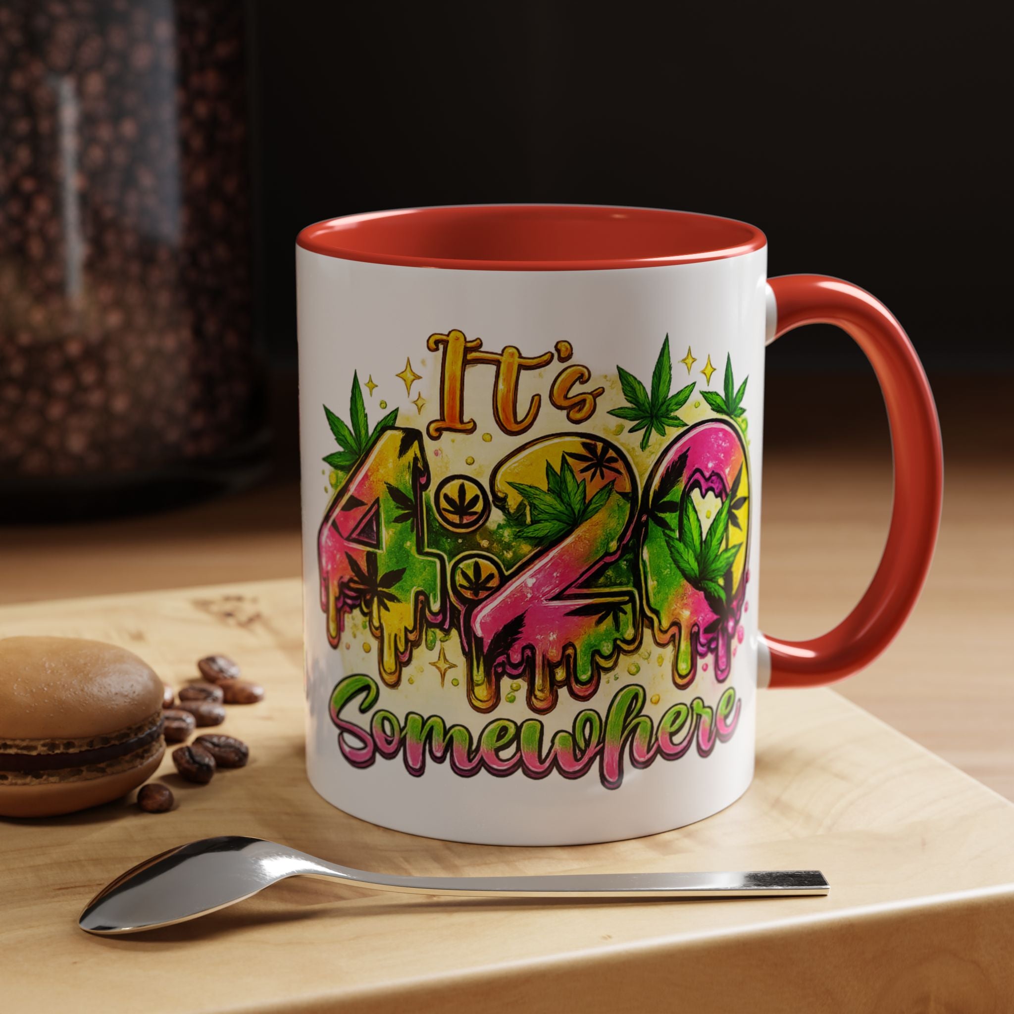 420 Coffee Mug — "It's 420 Somewhere" Accent Tea Cup, Weed-Themed Stoner Gift