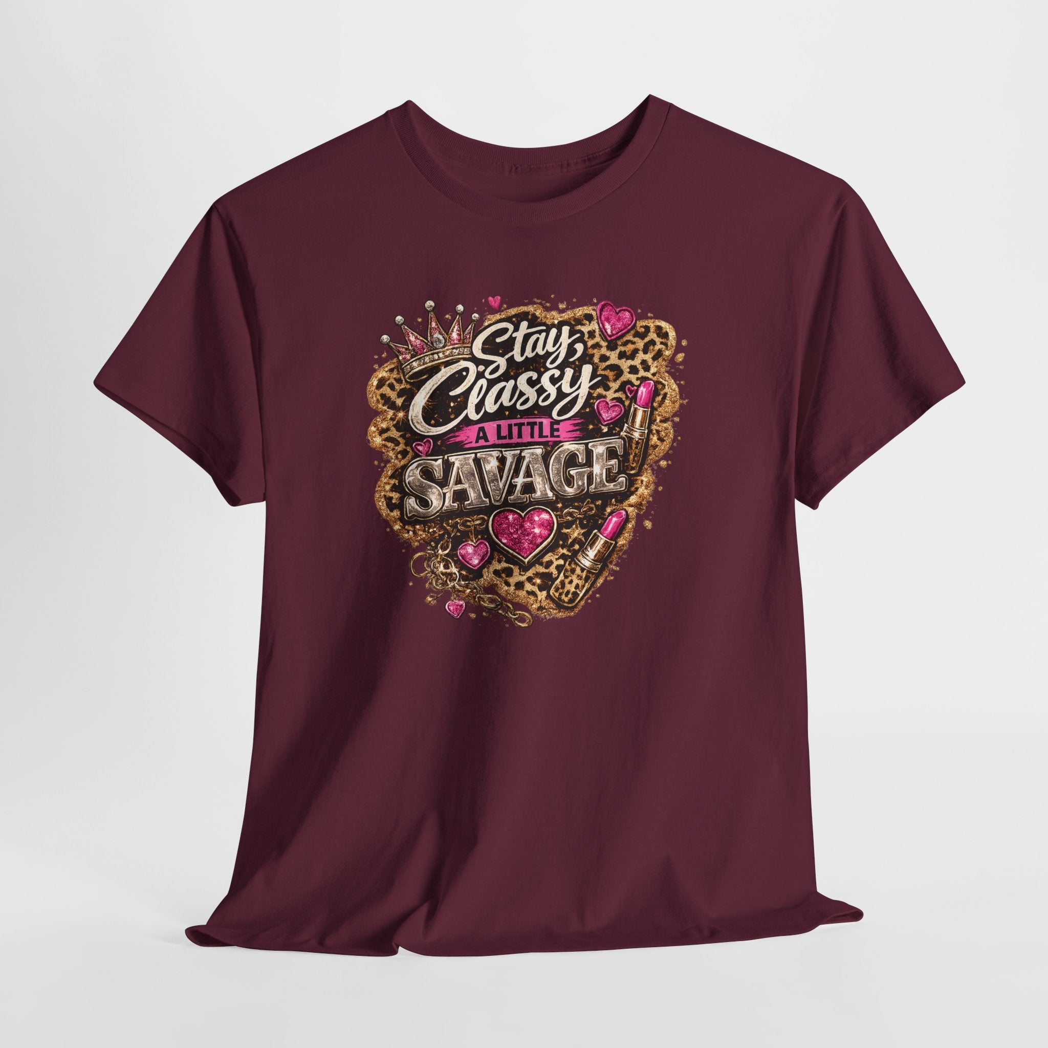 Stay Classy a Little Savage Tee — Leopard Heart Graphic T-Shirt