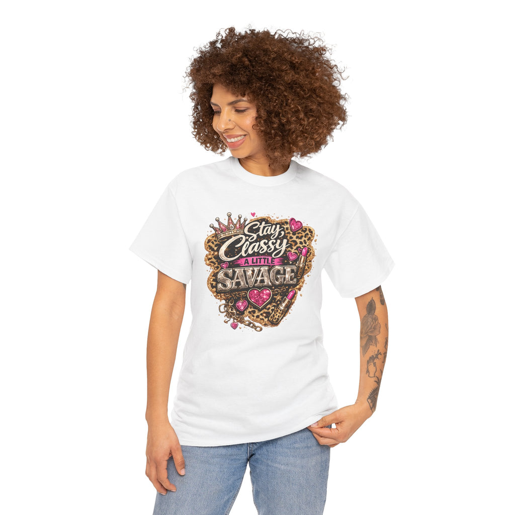 Stay Classy a Little Savage Tee — Leopard Heart Graphic T-Shirt