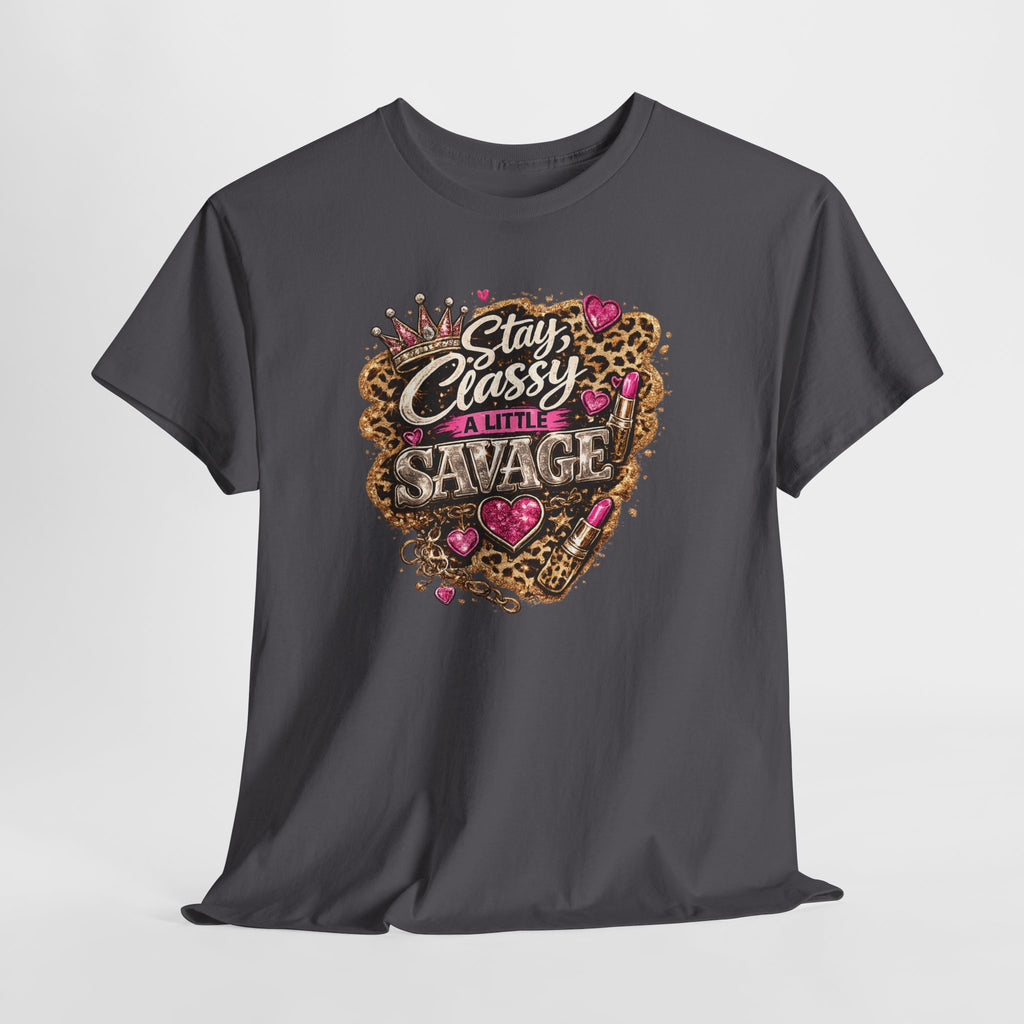 Stay Classy a Little Savage Tee — Leopard Heart Graphic T-Shirt