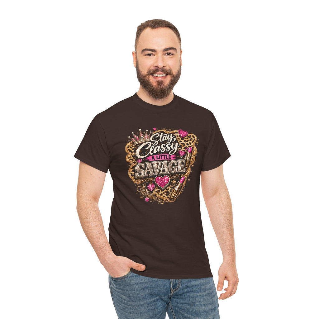 Stay Classy a Little Savage Tee — Leopard Heart Graphic T-Shirt