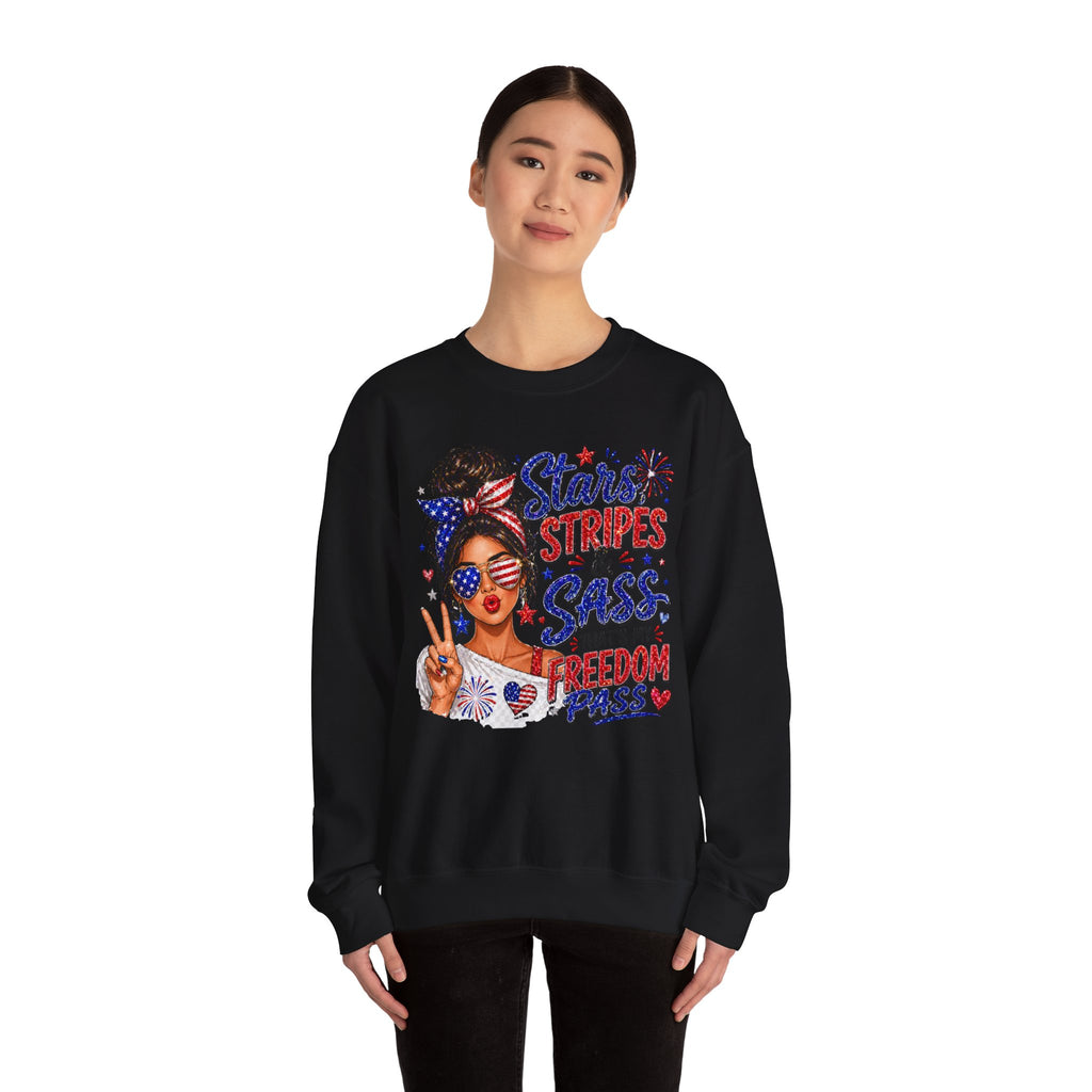 Patriotic 'Stars, Stripes & Sass' Crewneck Sweatshirt – 4th of July Freedom Pass Graphic