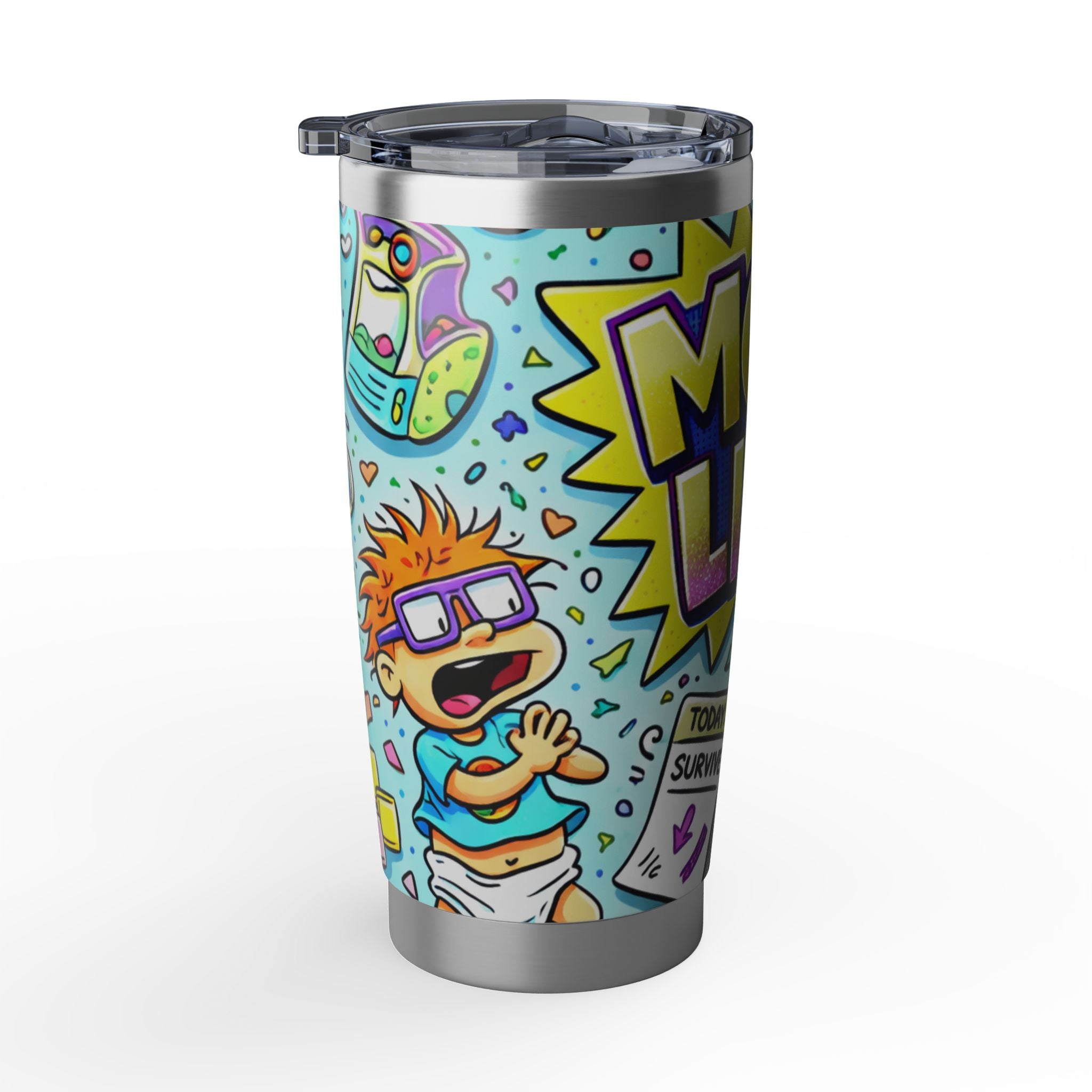 Mom Life 20oz Tumbler — Funny Colorful Cartoon Travel Mug for Busy Moms