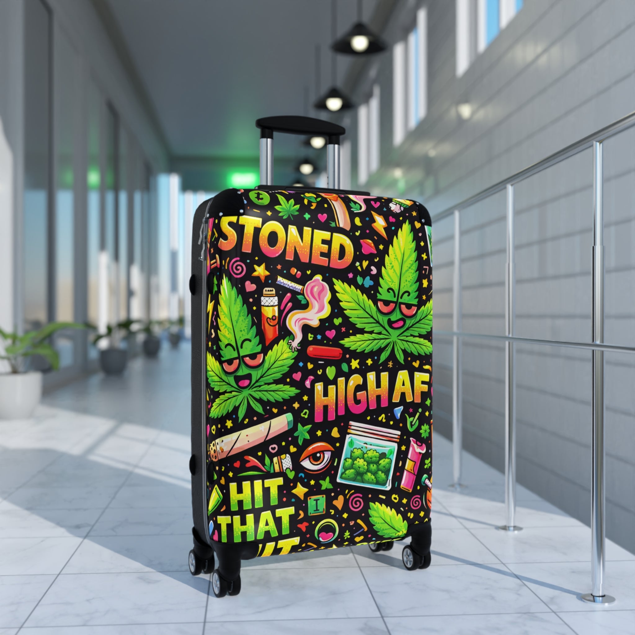 High AF Stoned Travel Suitcase – Colorful Cannabis Luggage Cover