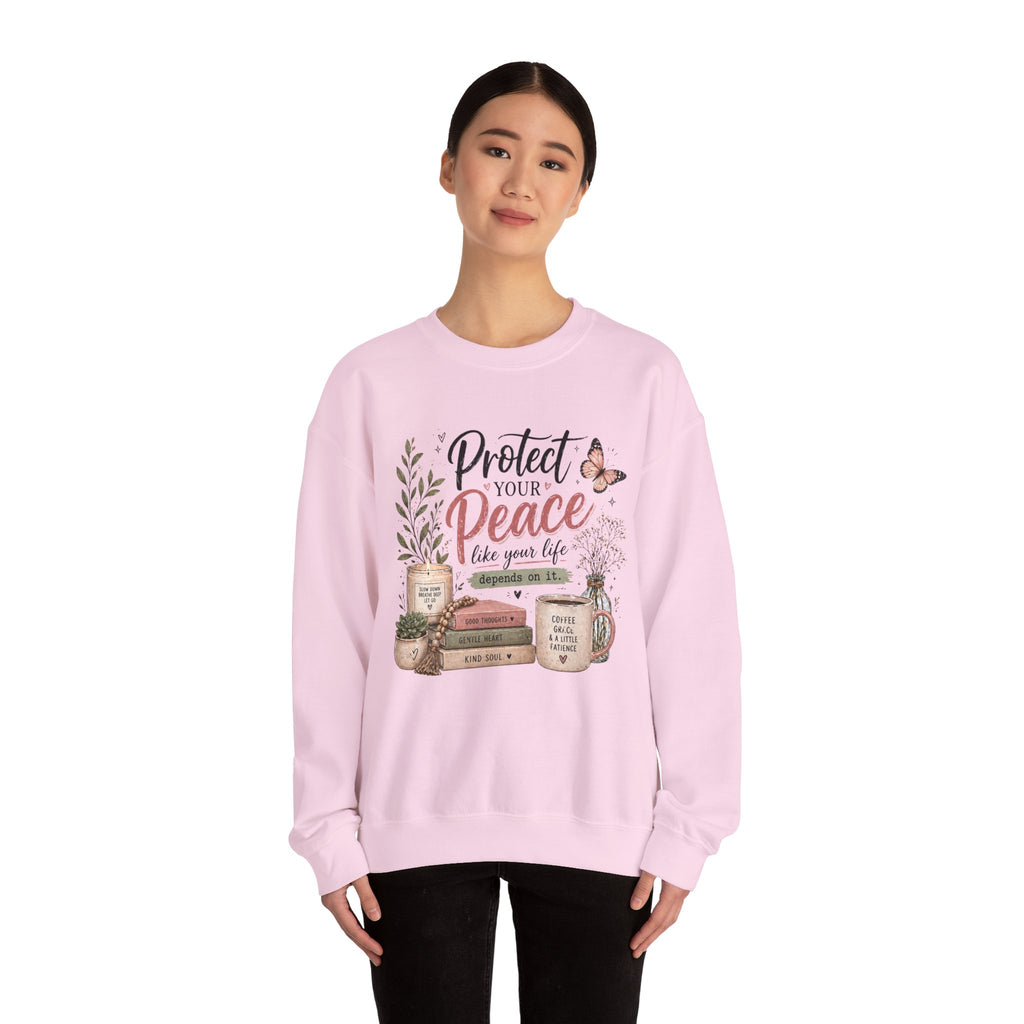 Protect Your Peace Crewneck Sweatshirt – Cozy Inspirational Quote Design